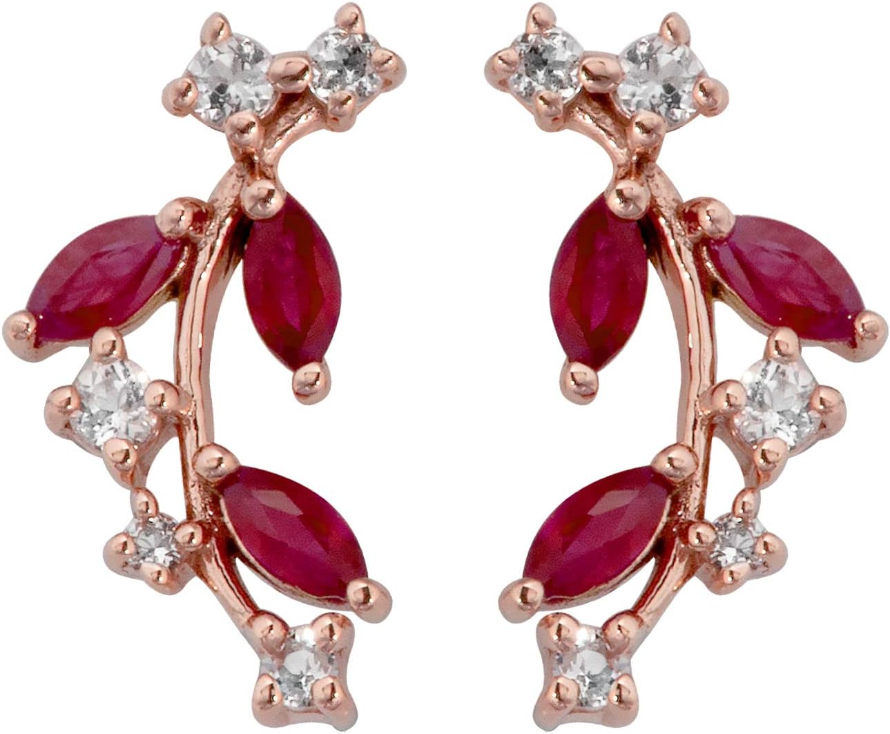 10k Rose Gold Genuine Ruby and White Topaz Crescent Earrings