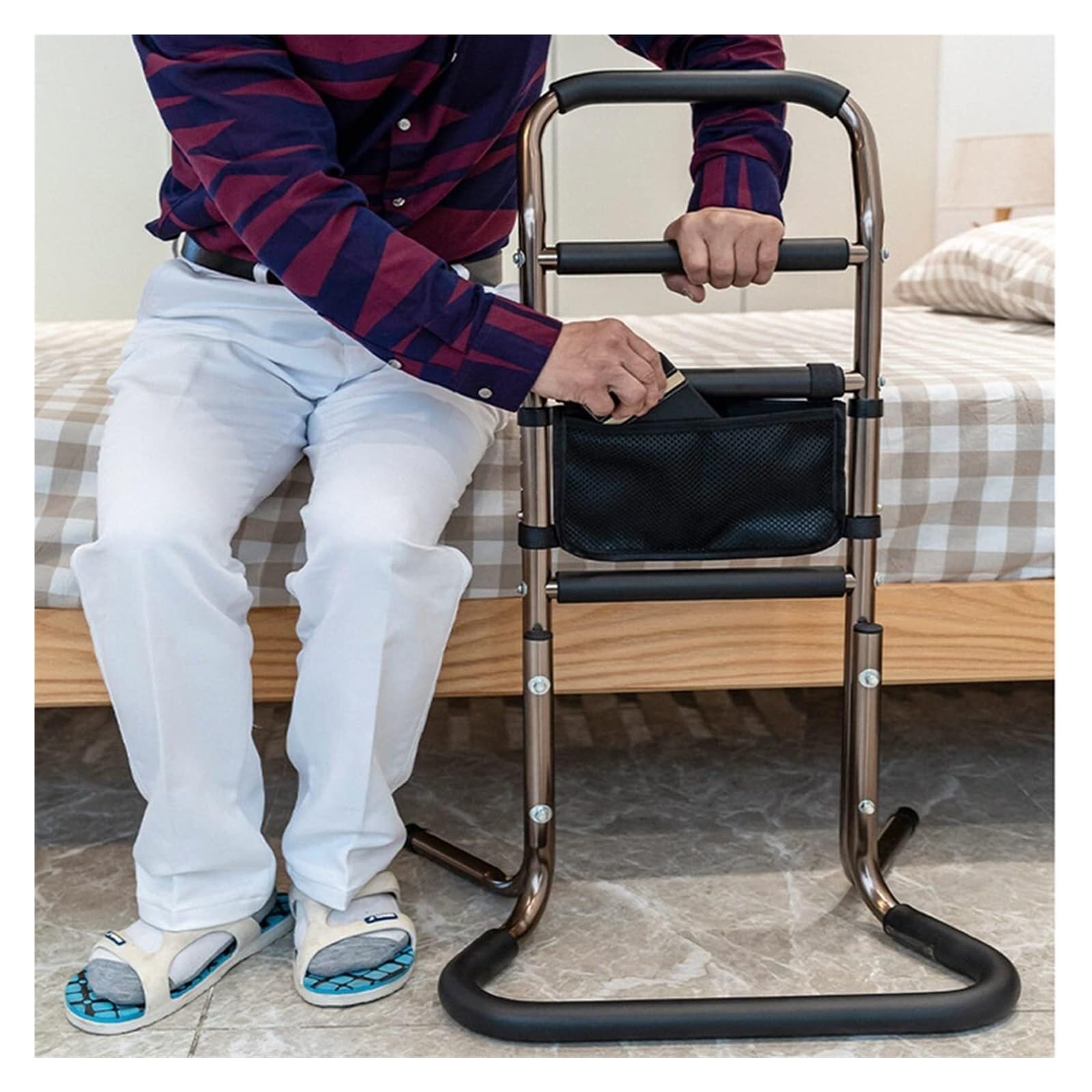Assistente per anziani, supporto regolabile per sedersi a stare in piedi, con guide per letto e impugnature in schiuma, supporto leggero per la mobilità per sedia, divano, letto, WC