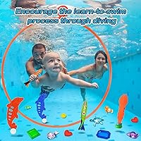 Vista 4 de Jasonwell Juguetes de piscina, anillos de buceo, 28 piezas, juego de piscina, juguetes de buceo con anillo de buceo, tesoros submarinos, bandidos