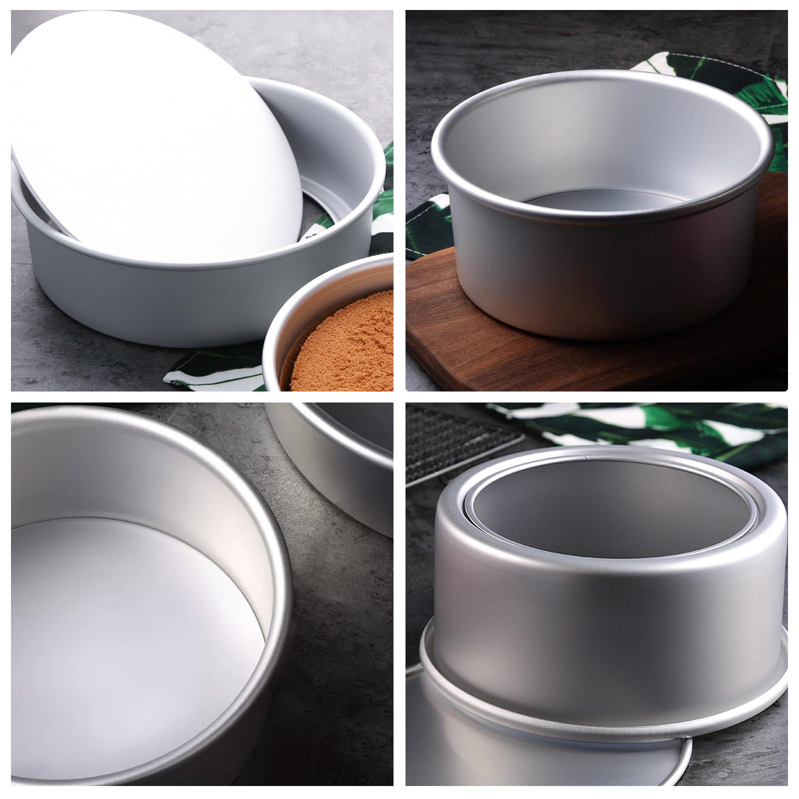 DAJAVE Lot de 4 moules à gâteau ronds de 22 cm de haut, 8 cm de haut - Moule à gâteau rond en aluminium antiadhésif et 20,3 cm - Argenté