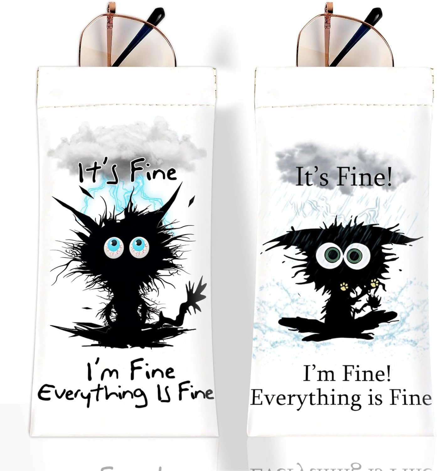 2Pcs Sunglass Eyeglass Glasses Case Soft PU Leather with Cleaning Cloth Cute Glasses Pouch Bag for Men Women Girs