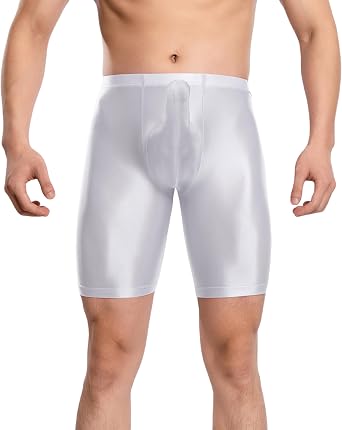 FEOYA Mens Glossy Shorts Stretchy 5-Inch Inseam Underpants Semi See Through Tights Silky Smooth Underwear
