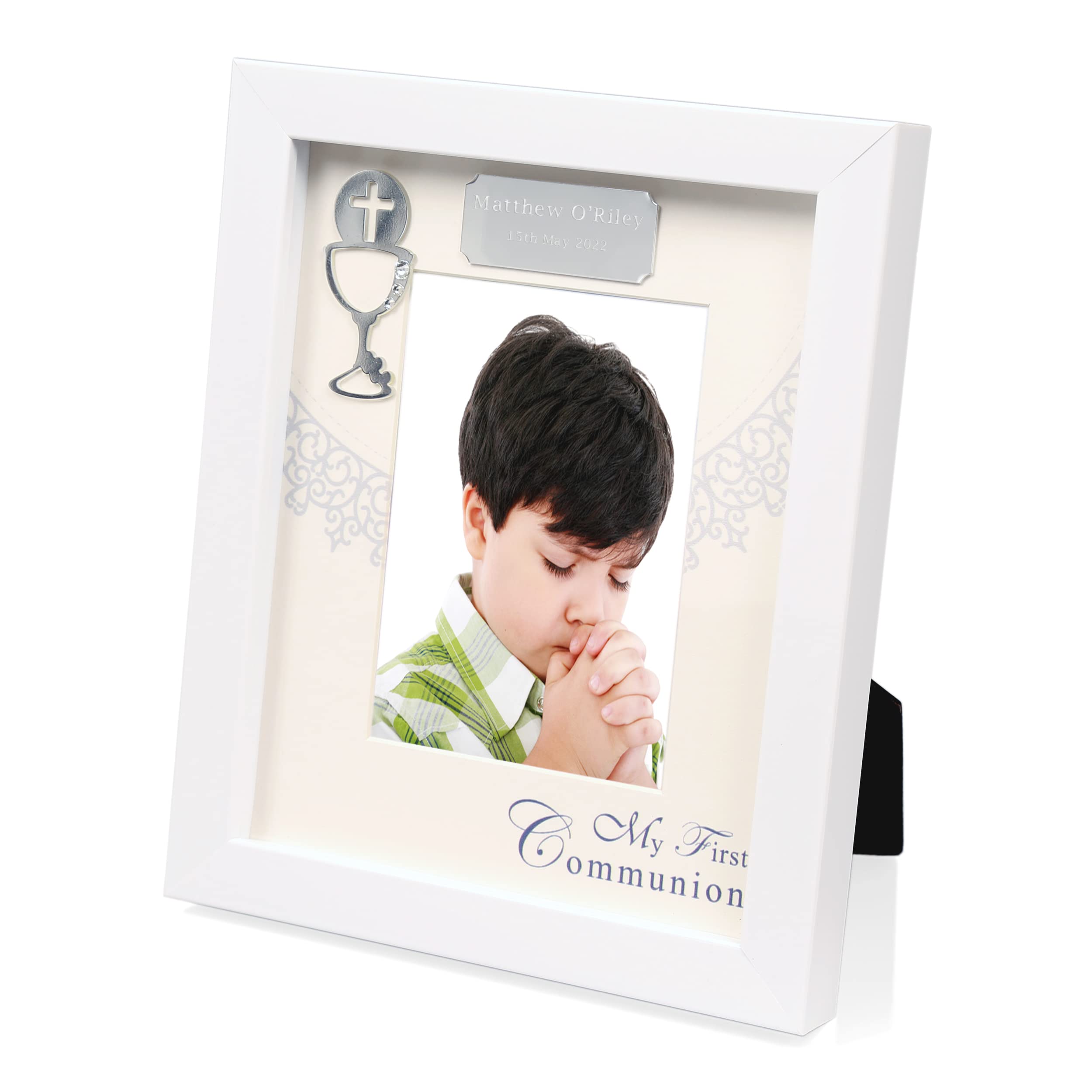 De Walden Boy's 1st Holy Communion Gift Personalised Photo Frame with Silver Plaque First Communion Gifts for Boys