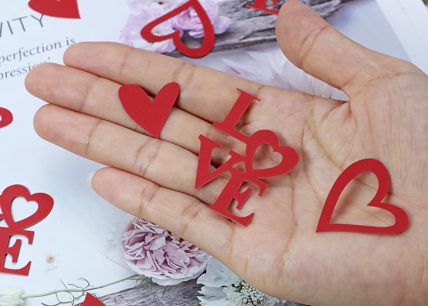 Penta Angel 100Pcs Love Heart Confetti Red Love Letter Table Scatter Confetti Sprinkles for Valentine Day Wedding Engagement Anniversary Party Decoration (Heart, Red)