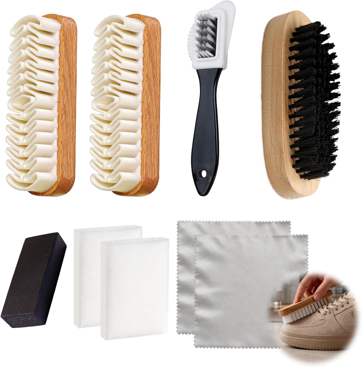 Cleaning Brush for Suede, 9Pcs Suede Shoe Cleaning Kit for Boots, Cleaner Brushes with Rubber Eraser Shoe Cloth for Men Women