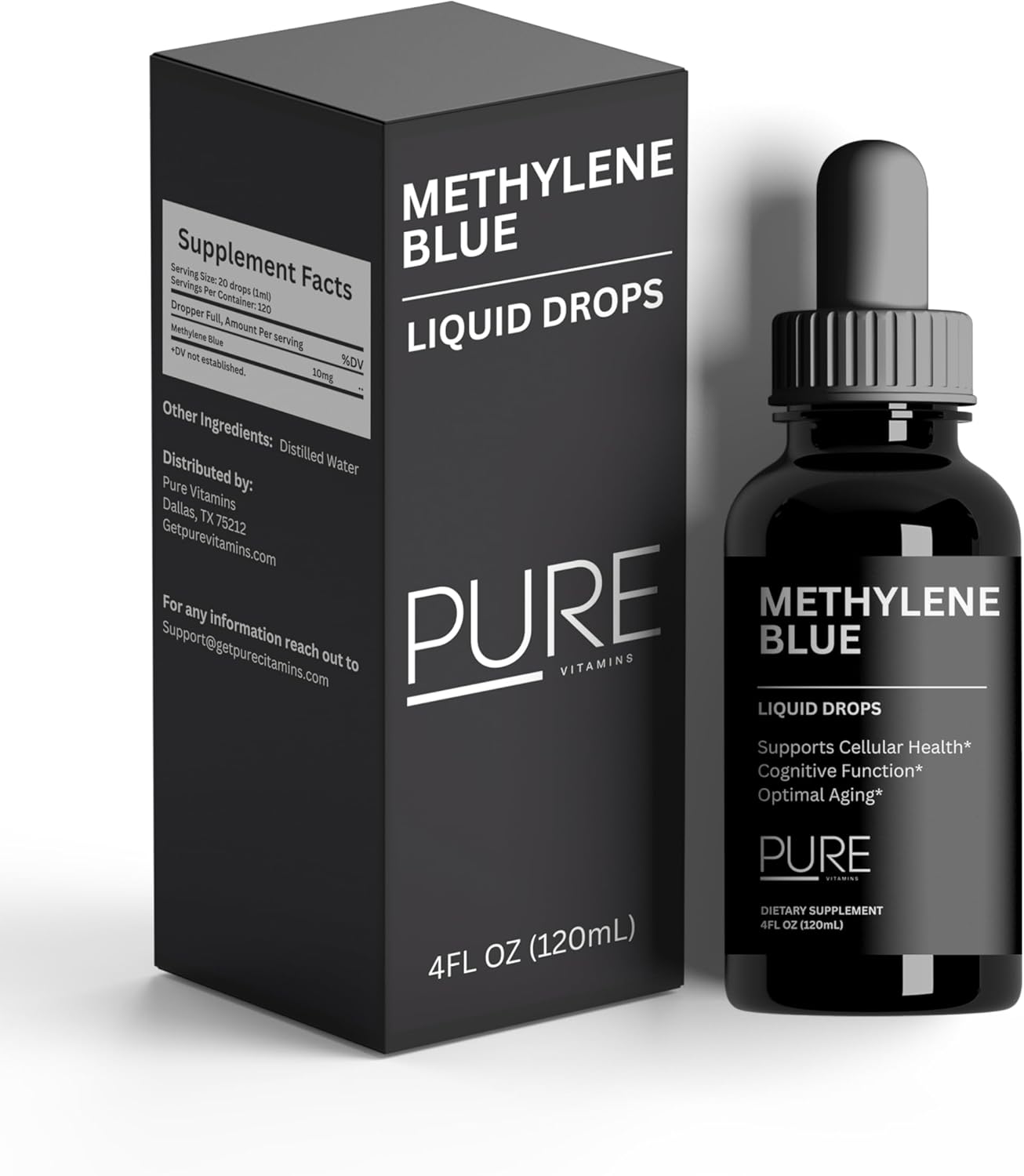 Organic Methylene Blue Drops - 10mg | 4 fl oz (120mL) | High Purity Cellular Support | Liquid Methylene Blue for Humans for Cognitive Function, Mitochondrial Energy & Antioxidant Defense - Made in USA