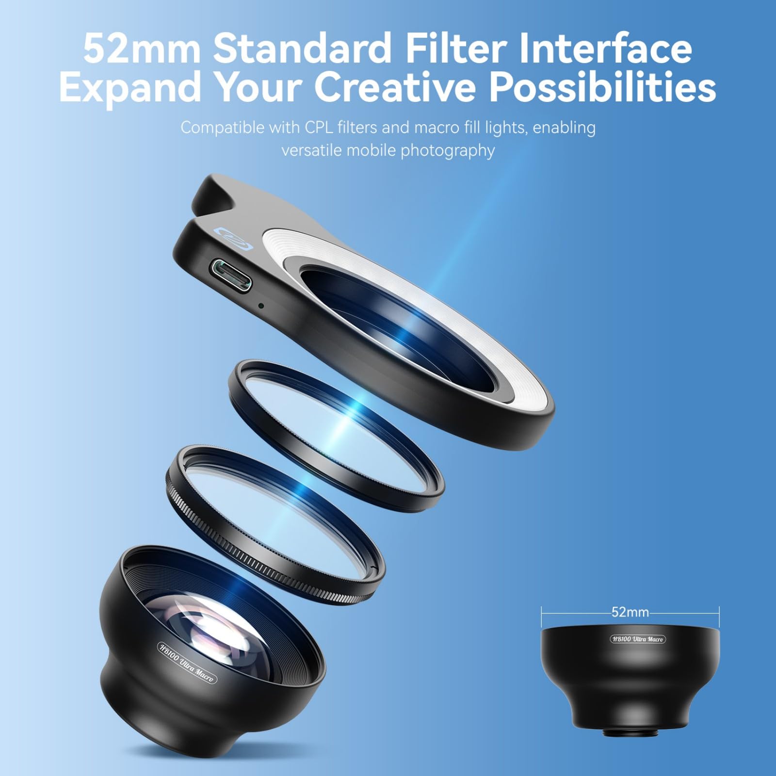 Gamma 50-110mm Obiettivo della macchina fotografica mobile con anti clip di rivestimento dell'impronta digitale per vari dispositivi Fisheye Lens