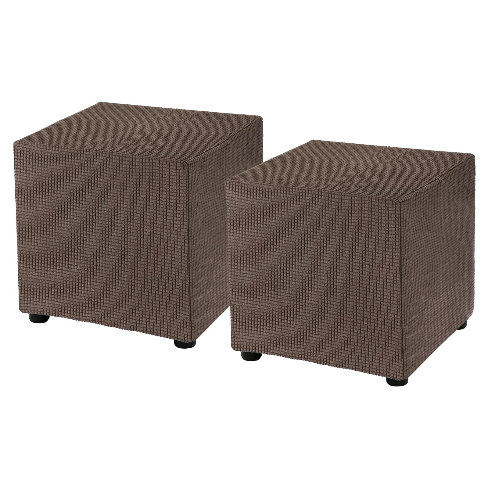 Housse de repose-pieds carrée extensible et lavable pour pouf marron