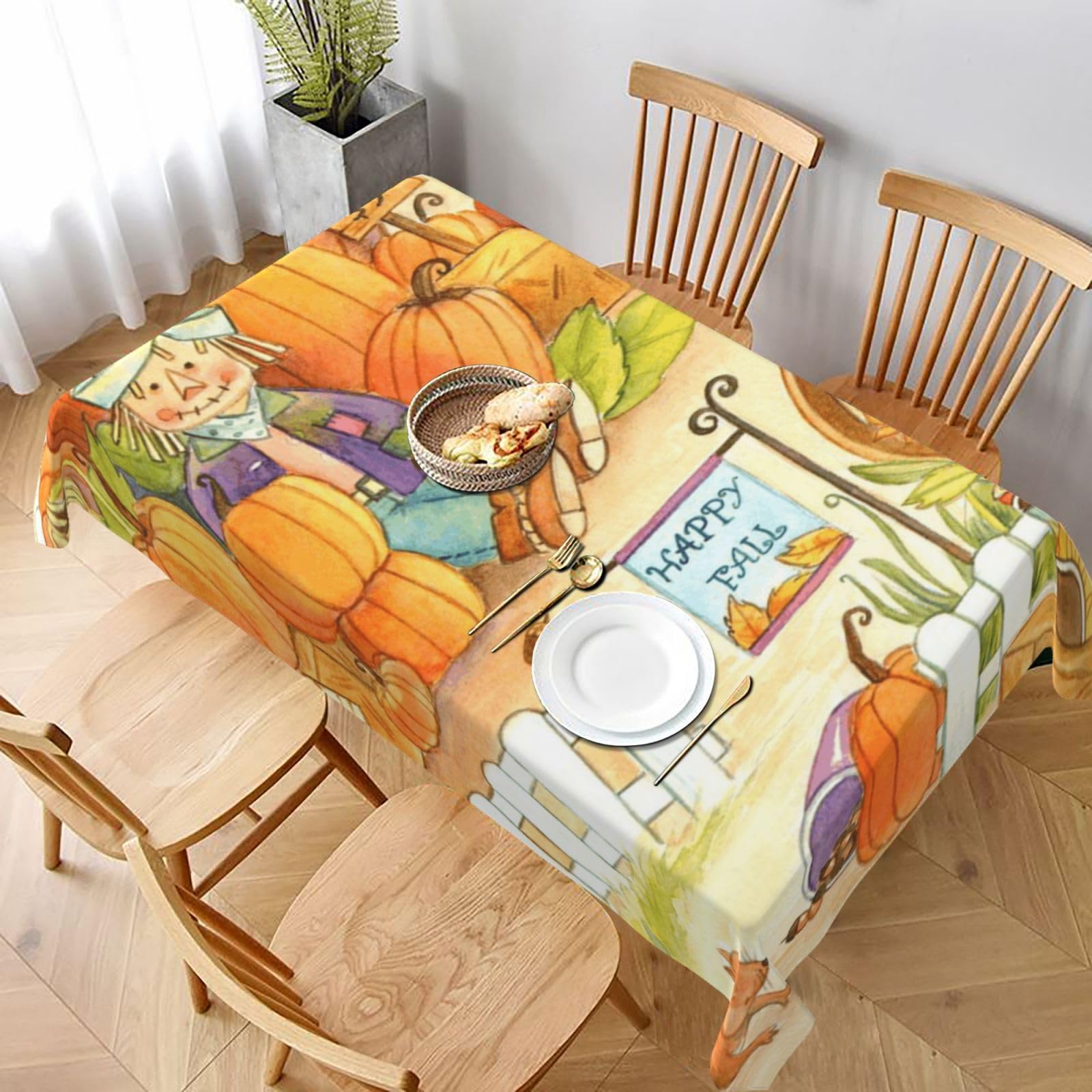 BNVSADC Sunflowers Pumpkins Printed Rectangle Tablecloth 228x152 CM, Water Resistant Polyester Table Cloth Decorative Fabric Table Covers for Kitchen Dining Table Parties Camping