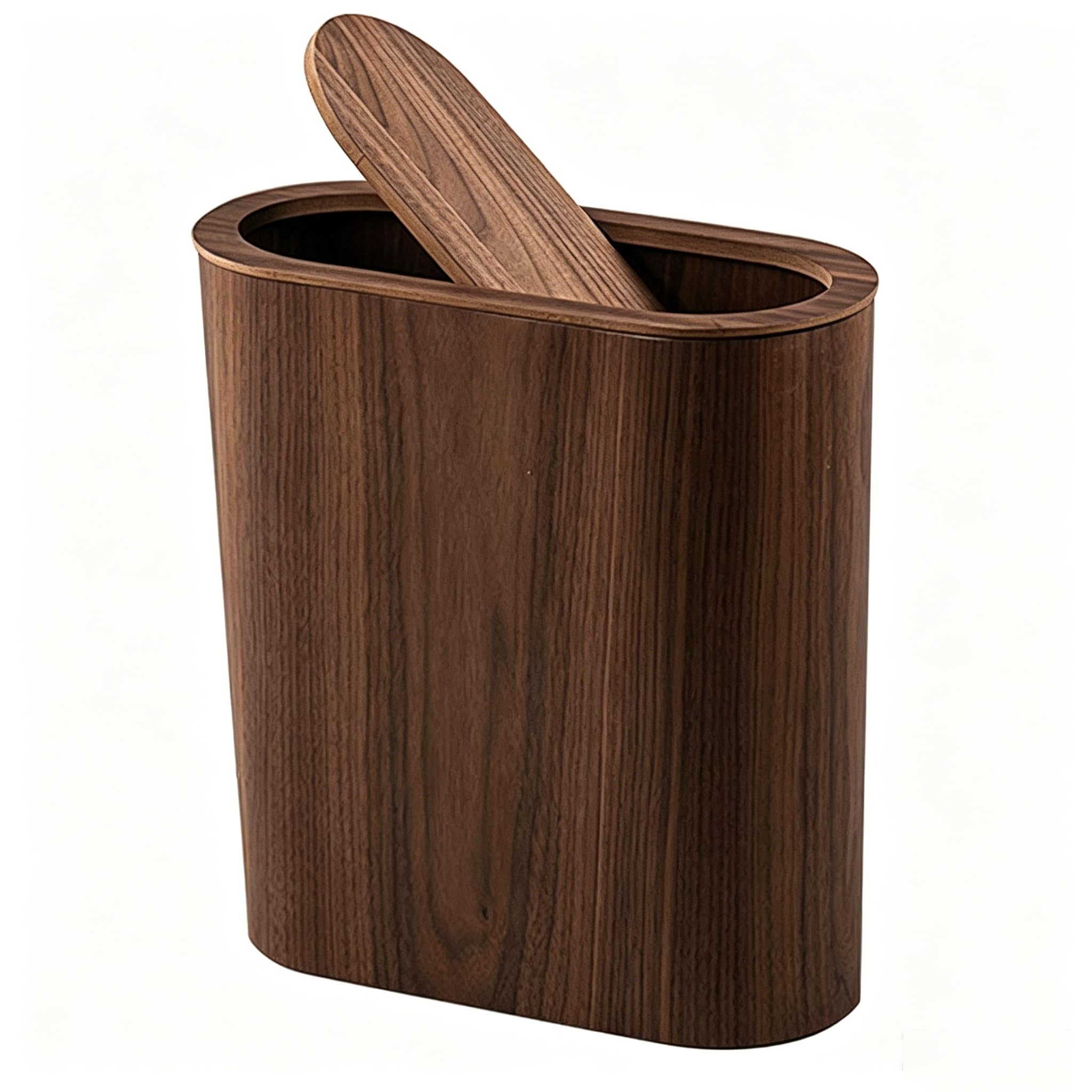 Piccola pattumiera in Legno Stile Nordico, bidone Stretto con Coperchio Basculante, Cestino Resistente per Bagno, Cucina e Ufficio(Color:Marrone Scuro)