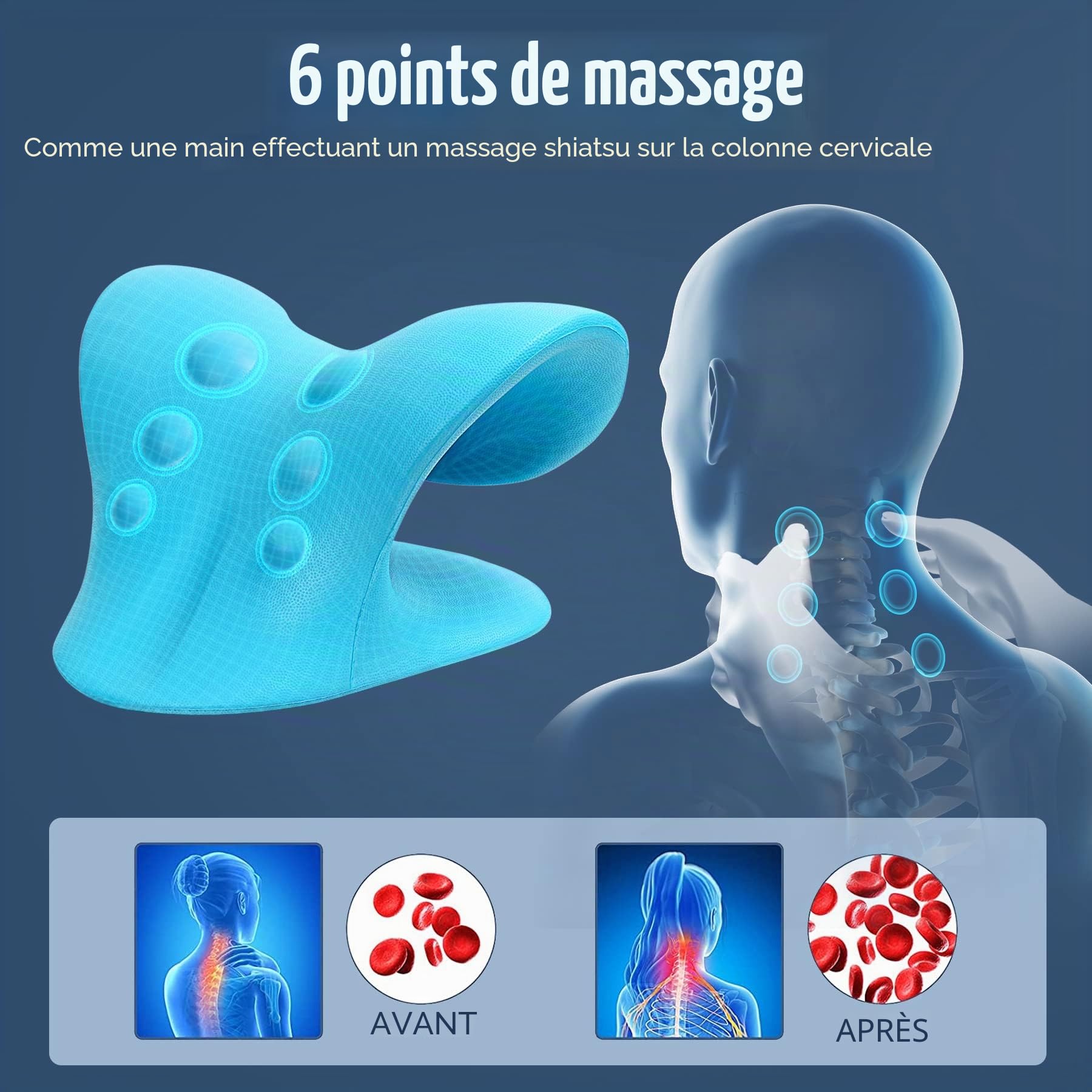 Étireur de cou, relaxant pour le cou et les épaules, pour soulager la douleur, dispositif de traction cervicale, oreiller pour relaxation musculaire et soulagement de la douleur TMJ (bleu)