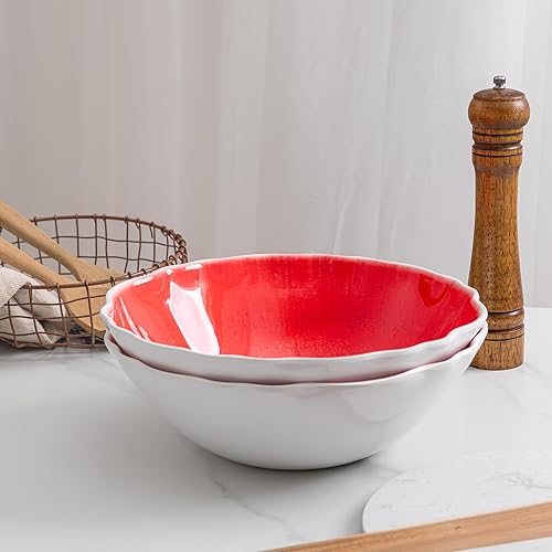 Miniatura 4 de Juego de 2 cuencos grandes de melamina, 12 x 4 pulgadas, irrompibles y aptos para lavavajillas para servir ensalada, frutas y guarniciones en