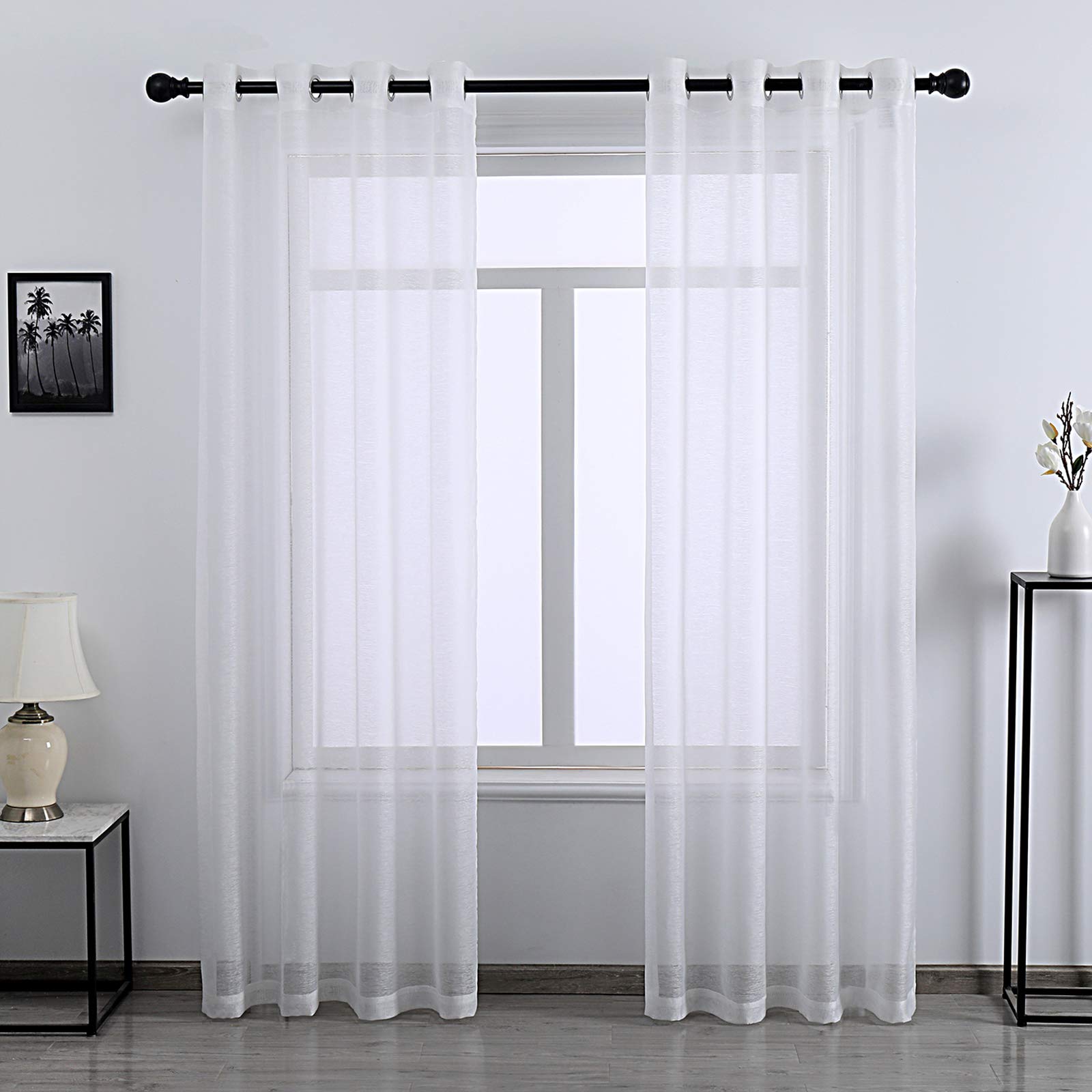 DONREN 108 inch Extra Length Sheer Curtains for Bedroom - Grommet Top Solid Luxury Soft Gauze Voile Window Panels for Patio (52 W x 108 L,White,2 Pieces)