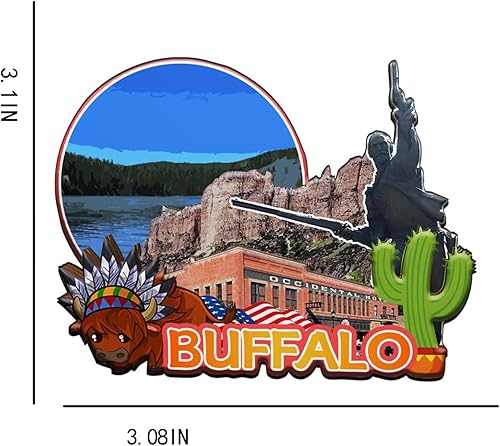 Miniatura 3 de Buffalo USA - Imán para nevera con imán de madera 3D, monumentos coleccionables de viaje, hecho a mano, 1976
