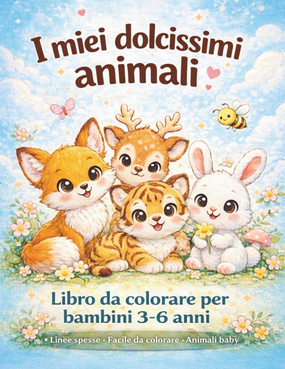 I miei dolcissimi animali: Libro da colorare per bambini 3-6 anni con adorabili animali baby. Disegni grandi e facili I per le mani piccole.