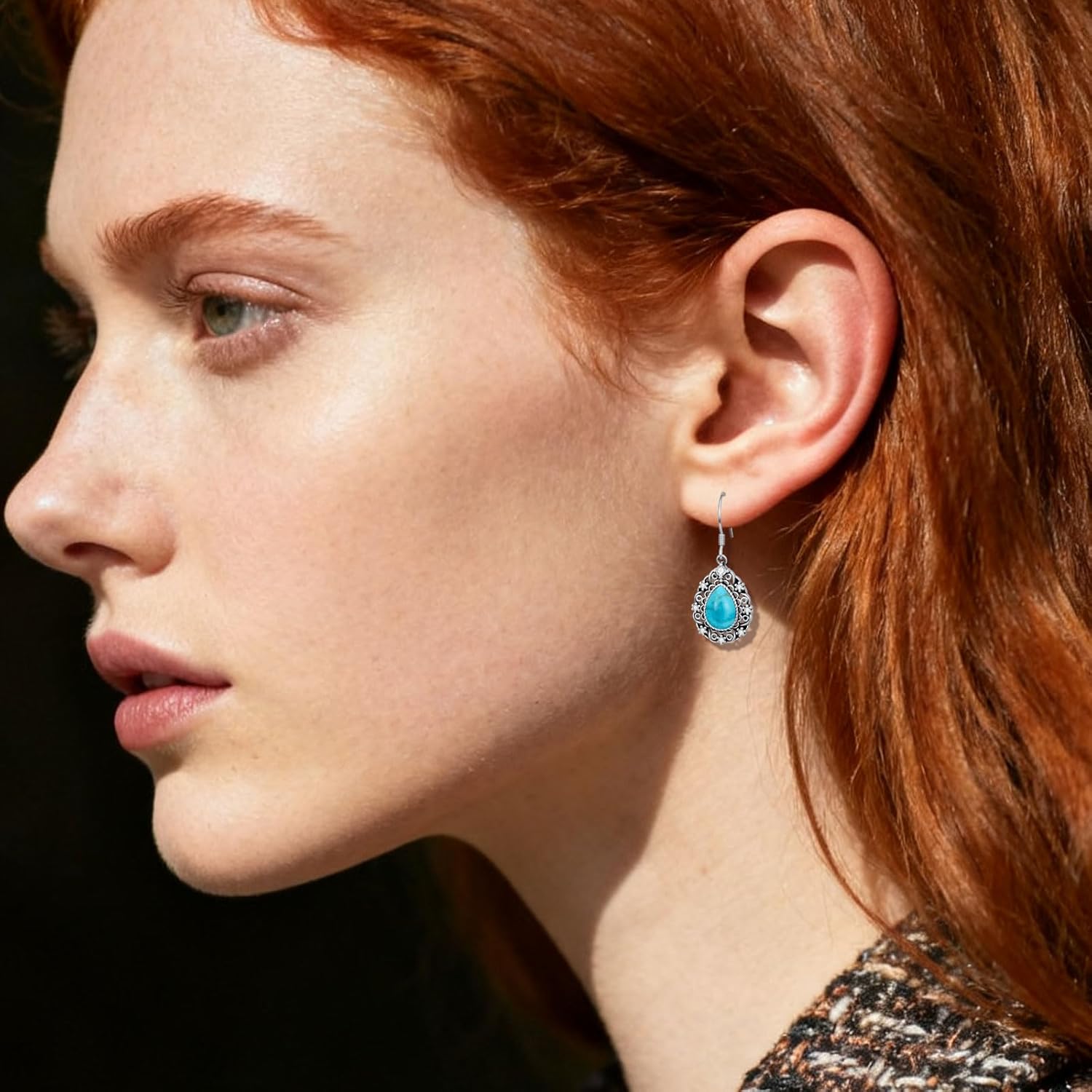 Natural Turquoise Earrings for Women Dangling 925 Sterling Silver Blue Vintage Native American Western Jewelry Boho Earrings - Image 5