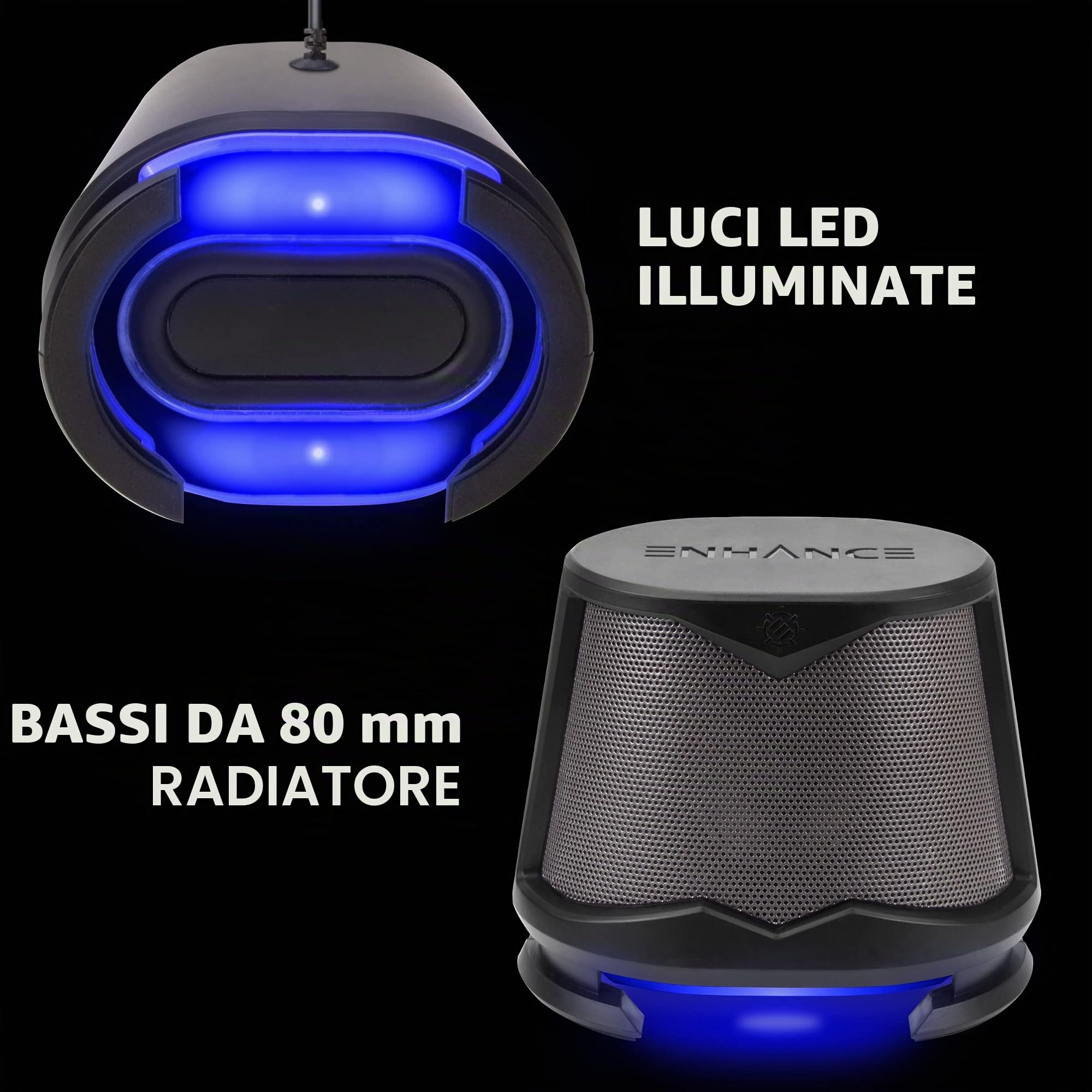 ENHANCE SB 2.1 Altoparlanti per Computer con Subwoofer - Casse Gaming con LED Blu, Sistema Audio ad Alta Escursione, con Jack da 3.5mm, Controllo Volume e Bassi, Compatibili con PC Gaming, Laptop