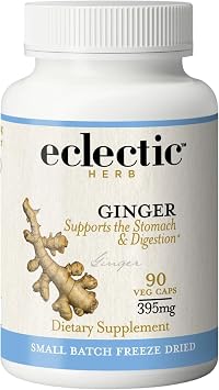 Eclectic Herb - Organic Ginger Capsules | Antioxidants for Heart Support & Digestive Health | Herbal Supplement | US-Grown, Vegan, Non-GMO, Gluten Free 90 CT | 395 mg