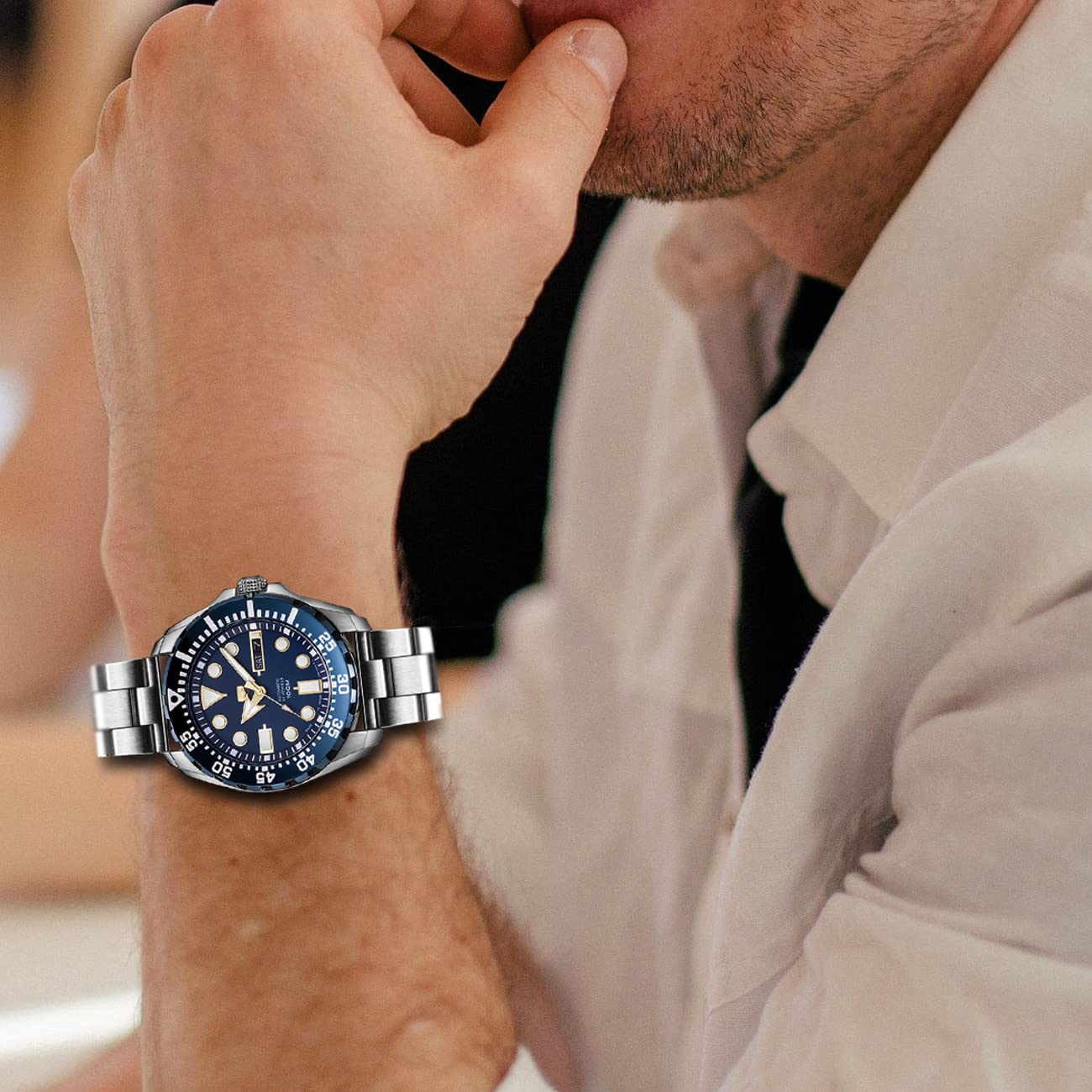 Juntan 20mm 22mm Banda de vigilancia de visión inoxidable Ingeniero de acero reloj Correa de metal cepillado cónico para hombres Mujeres reemplazo rápido de correa con doble plegado, 22mm