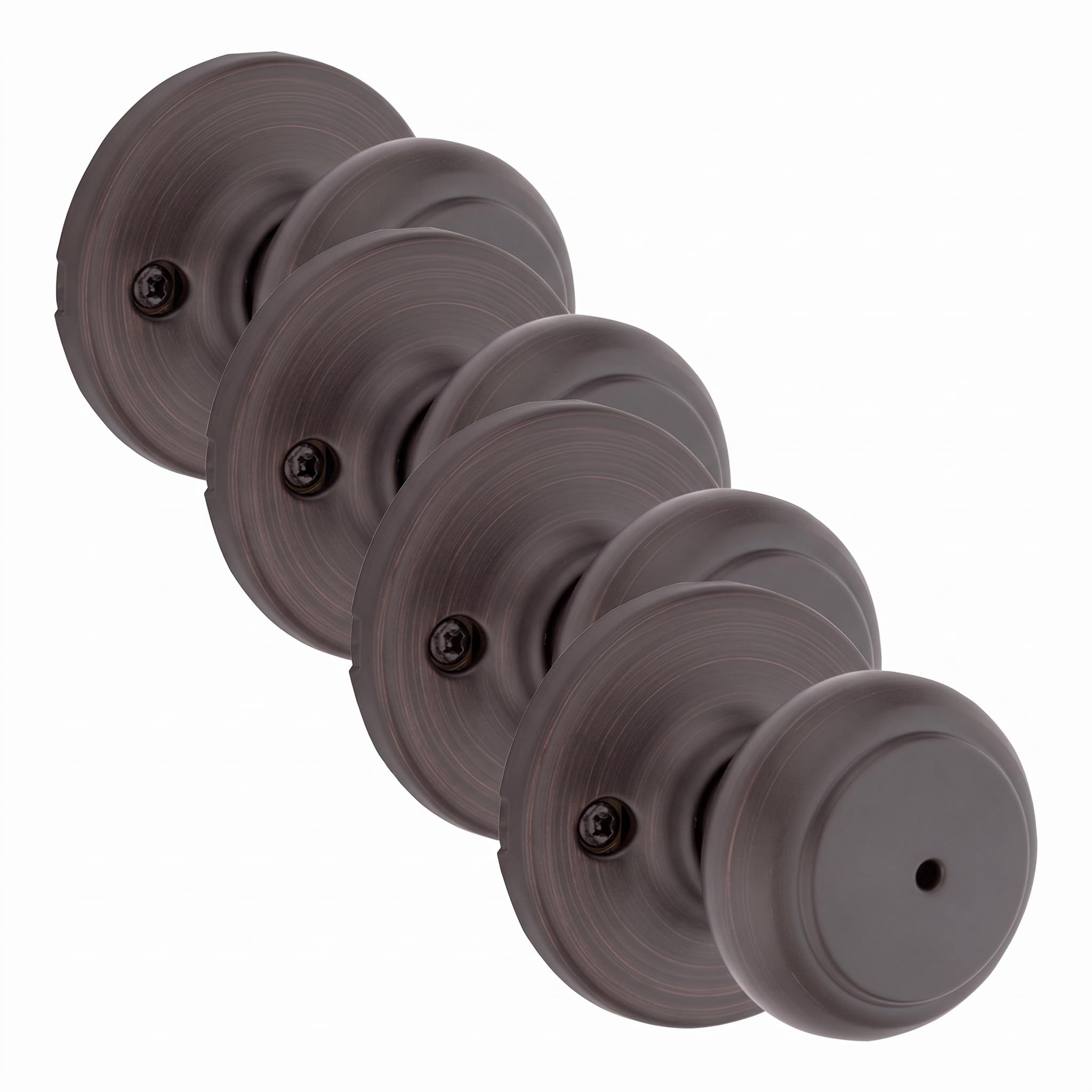 Kwikset Cove Interior Privacy Door Knob with Lock, Door Handle for Bathroom and Bedroom, Venetian Bronze Keyless Turn Lock Doorknob (Pack of 4)