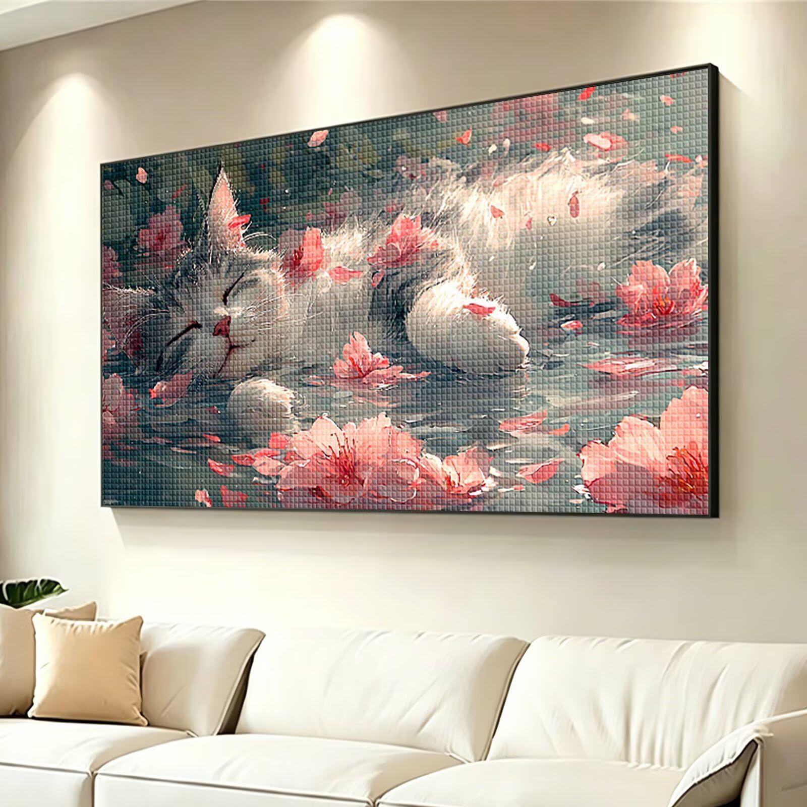Diamond Painting Grande 160x80cm Flor Diamond Painting Adultos, DIY Gato Pintura de Diamante Manualidades Adultos, 5D Cuadrado Rhinestone Bordado Punto de Cruz Art para Home Decoration Regalo 0J-147