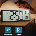 Large Digital Wall Clock Battery Operated Black, Atomic Clock with Large Display Numbers, Calendar, Auto DST, Clocks for Living Room, Kitchen, Office, Bedroom