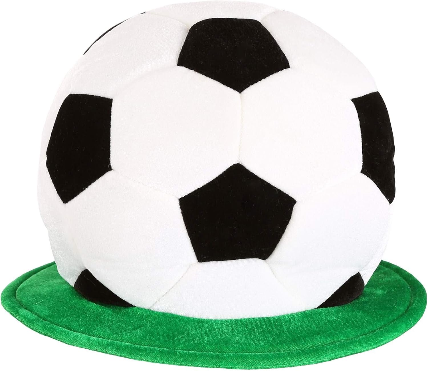 Soccer Ball Plush Costume Hat - Foam-Backed Plush Fabric with Fake Grass Brim