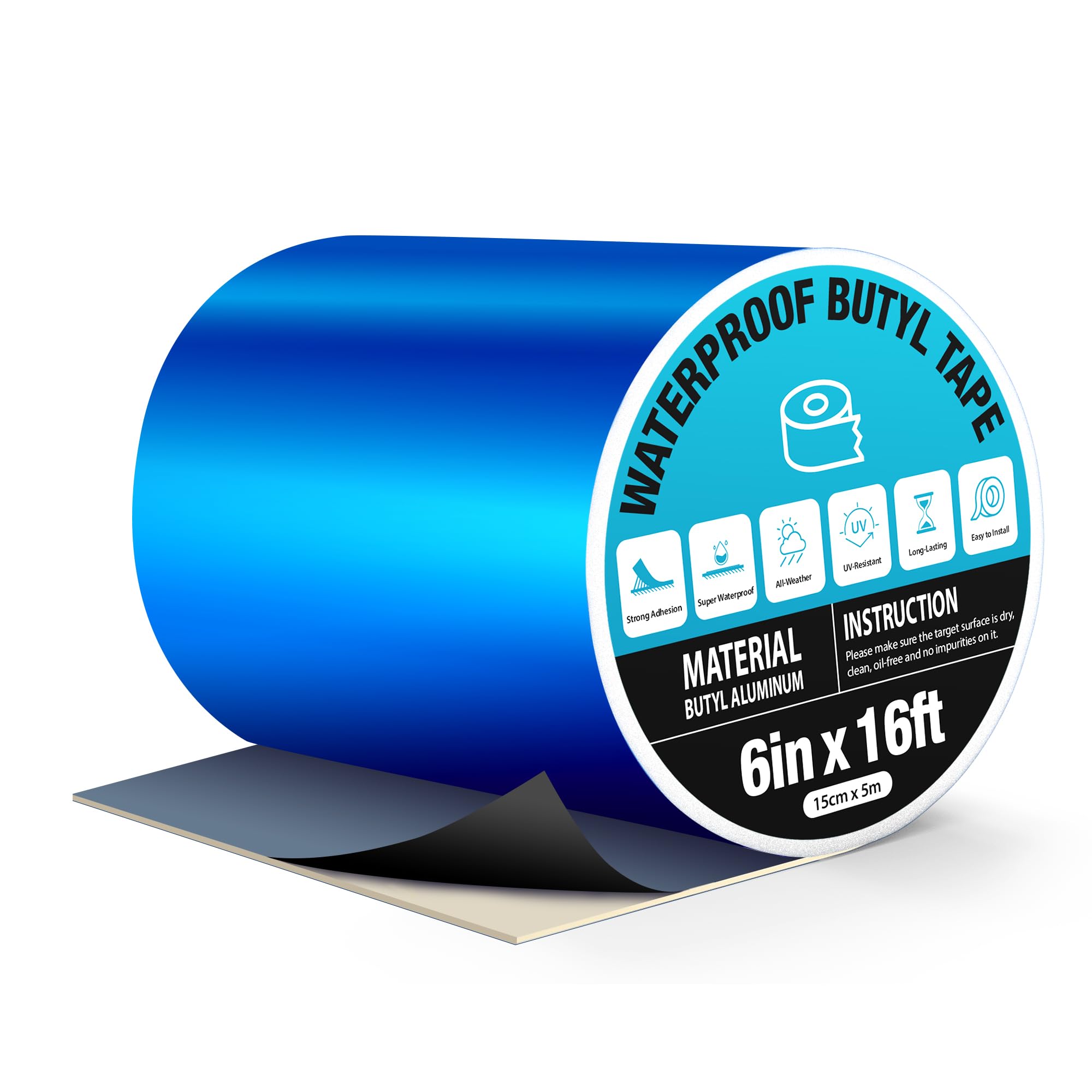 Nastro super impermeabile, 15,2 cm x 4,9 m, autoadesivo, a prova di perdite, nastro sigillante in butile blu ad alta resistenza, per tetti di camper, crepe sul tetto, toppa per rivestimento