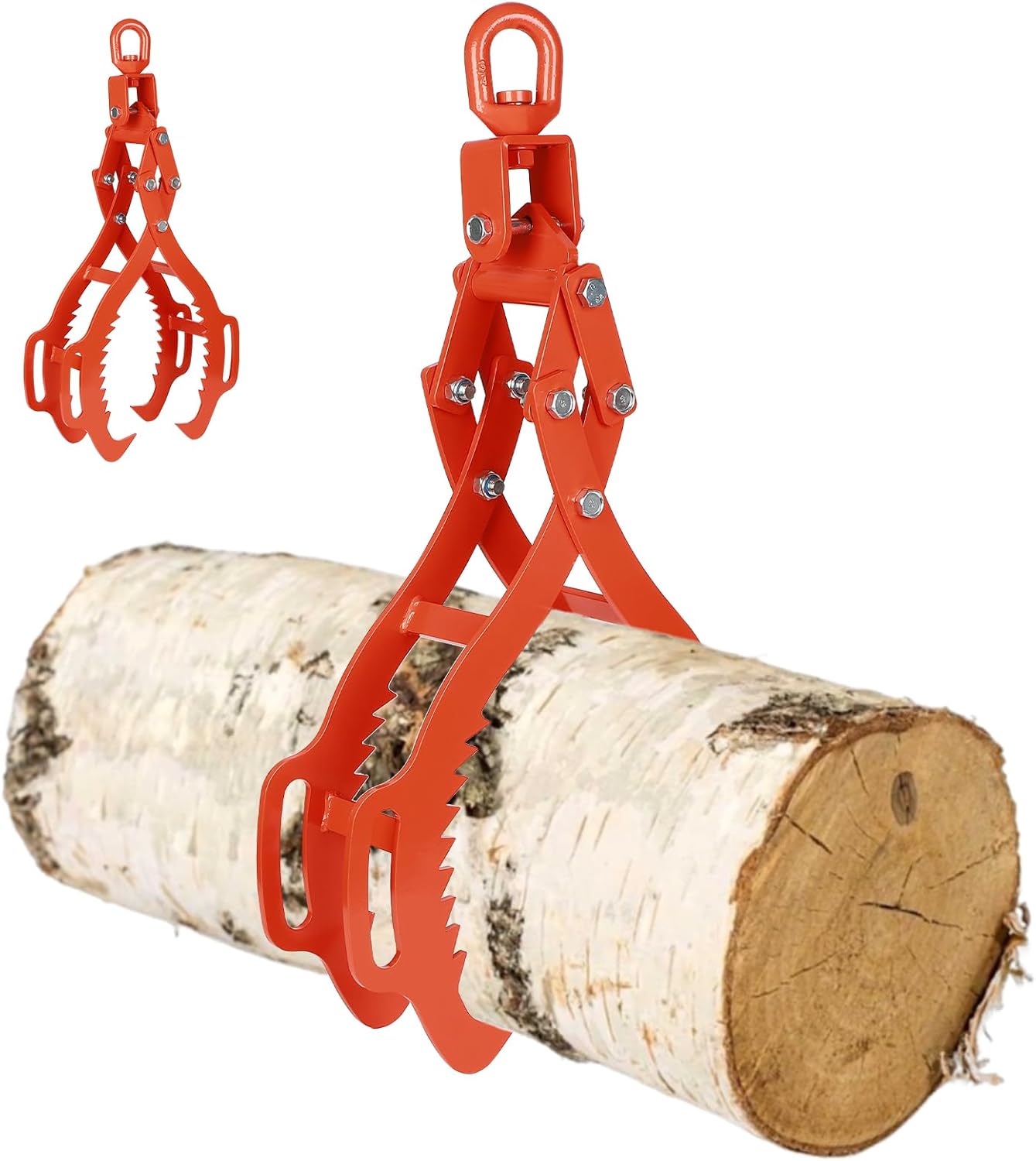 FAHKNS 32 Inch Log Lifting Tongs, Heavy Duty Steel Log Grapple, 4 Serrated Claw Hook Log Tongs, 3306lbs Capacity Swivel Logging Tongs, Timber Claw Hook for Tractor Trucks Forklifts ATVs