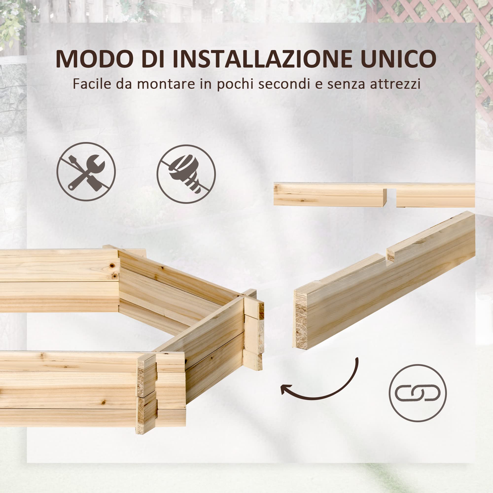 Outsunny Letto per Orto e Giardino, Fioriera da Esterno Esagonale Senza Base, Montaggio Senza Viti, Legno di Abete, 100x92x16cm