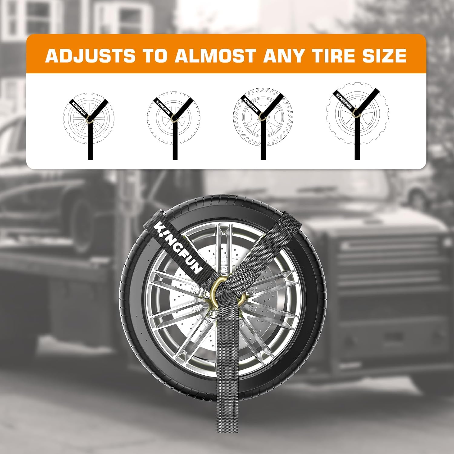 Kingfun Car Tie Down Straps for Trailers 4 Pack Lasso Straps - 2" x 120" Heavy Duty Trailer Strap, 10,000 lb Break Strength, Over The Wheel for Car Hauler, Truck, UTV, Utility Trailers - Image 5