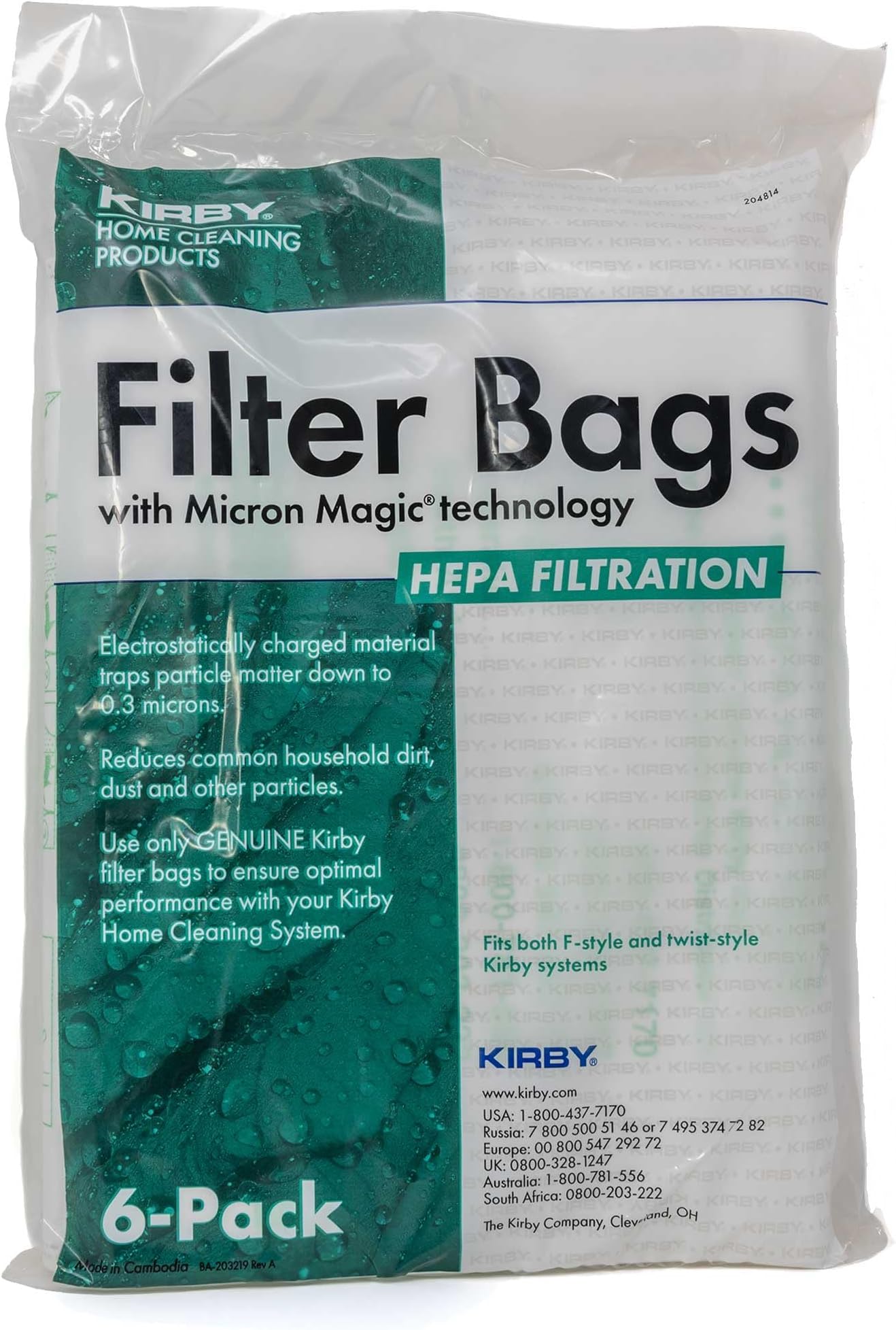 Kirby 204814 Micron Magic HEPA Filter Plus Bags, Polypropylene, White, 4 UK