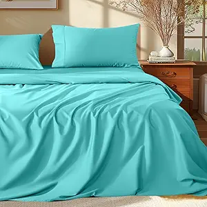 Shilucheng 100% Egyptian Cotton King Size Sheets Set - 1000 Thread Count,Luxury Cotton Bed Sheets,Breathable & Cooling Bedding and Pillow Cases, 16 Inch Deep Pocket - 4 Piece (Seafoam, King)