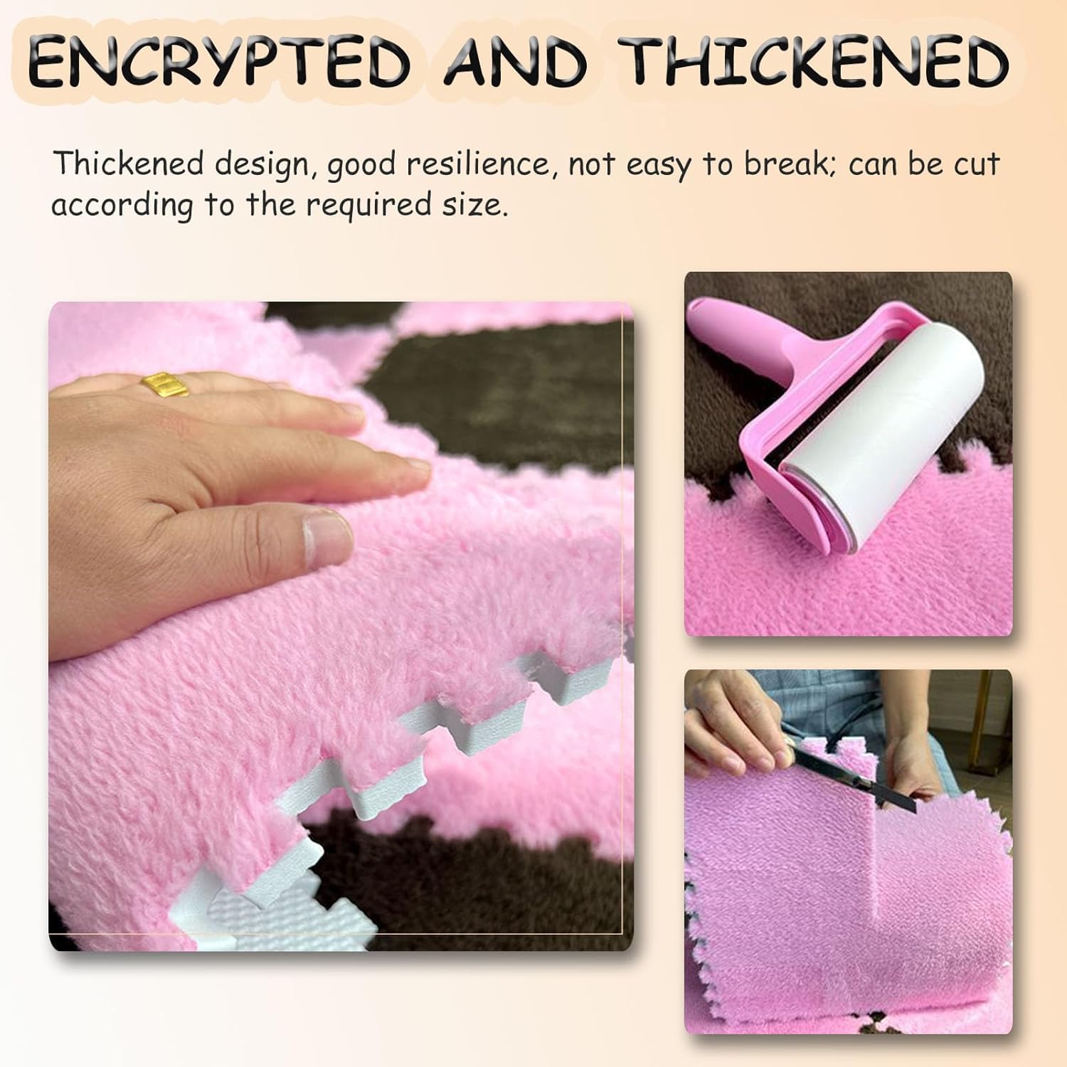 20 sztuk blokujących się klocków dywanowych, kwadratowych mat piankowych do puzzli, pluszowych raczkowania, podłogowych(Pink)