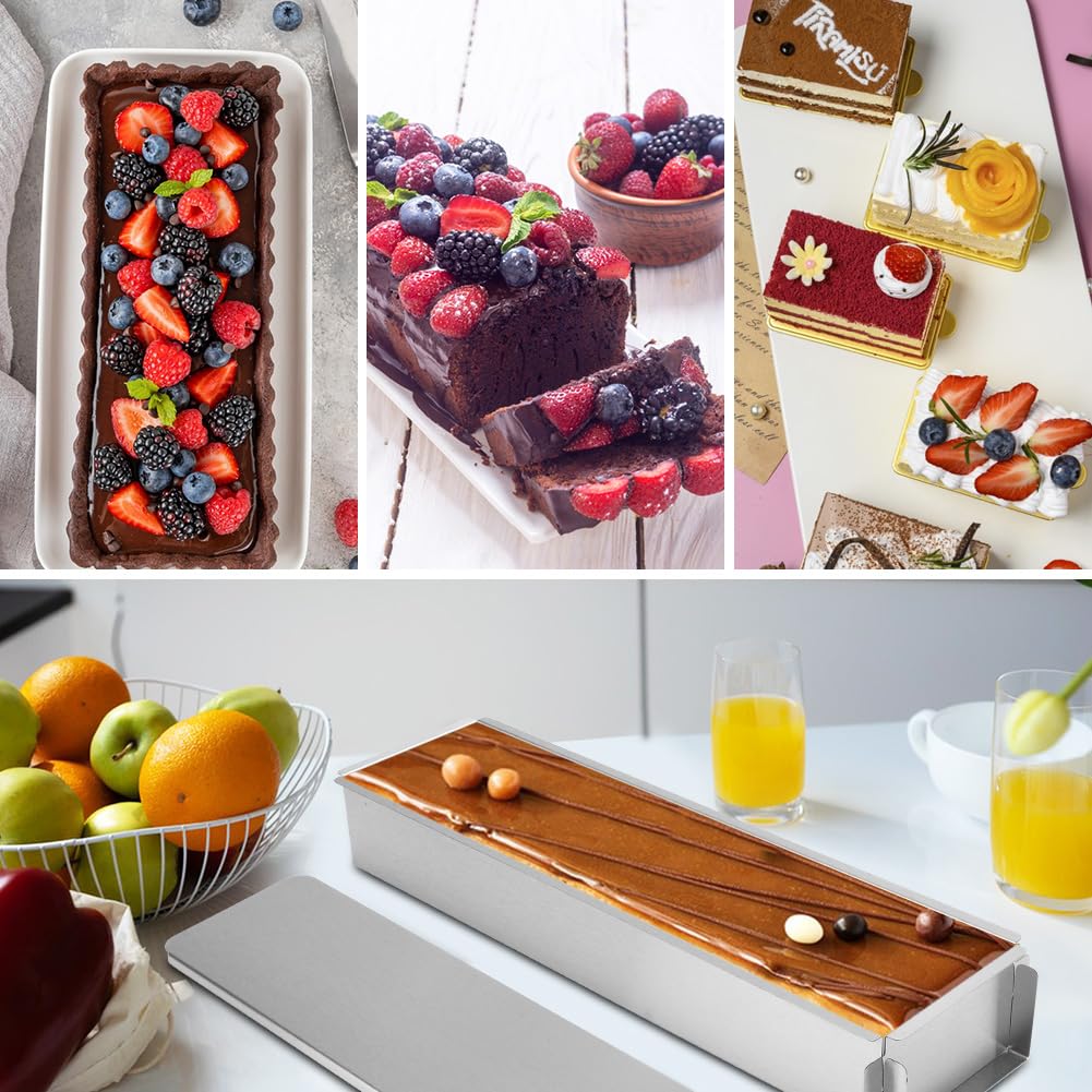 Yuragim Molde Rectangular de Mousse, Ajustable Forma de Tiramisú de Aleación de Aluminio para Mousse y Tiramisú, Molde Rectangular con tapa de acero inoxidable para Tartas, Tostadas, Hornear y Decorar