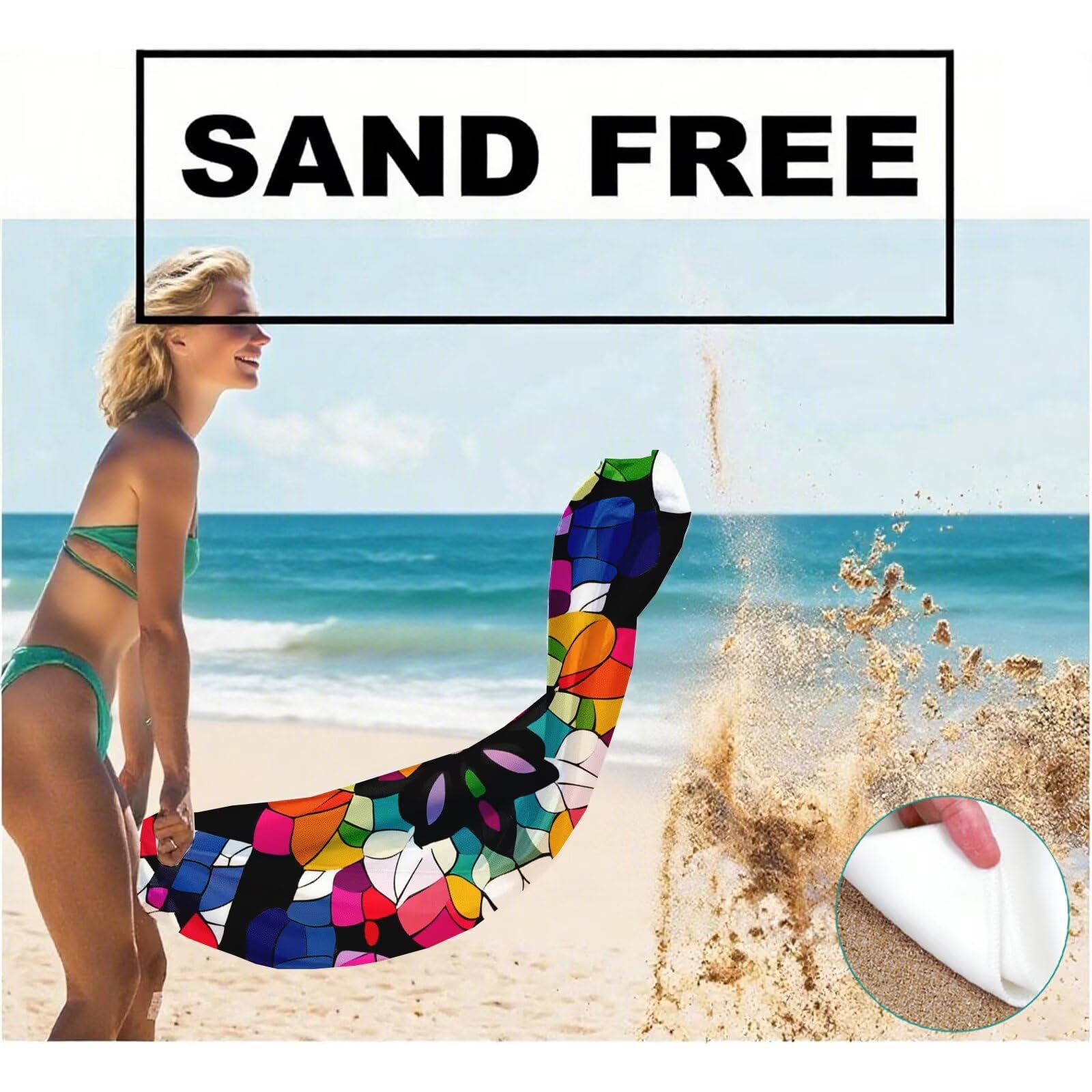 Serviette de Plage XXL 100x200 cm,Couleur Serviette Plage Microfibre avec Séchage Rapide, Anti-Sable, Absorbante Fonction Design pour Vacances Piscine Pique-Nique Voyages Yoga, Cadeau Femme Q-339