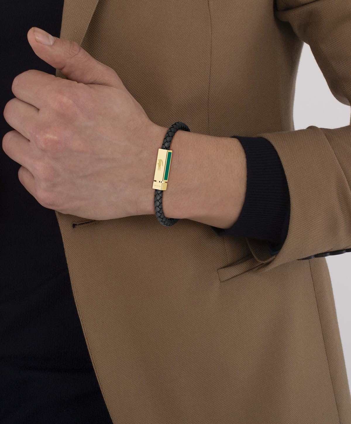 Lacoste Bracelet en Cuir Tressé pour Homme Collection ROCKEL - Disponible en Version Verte ou Noire