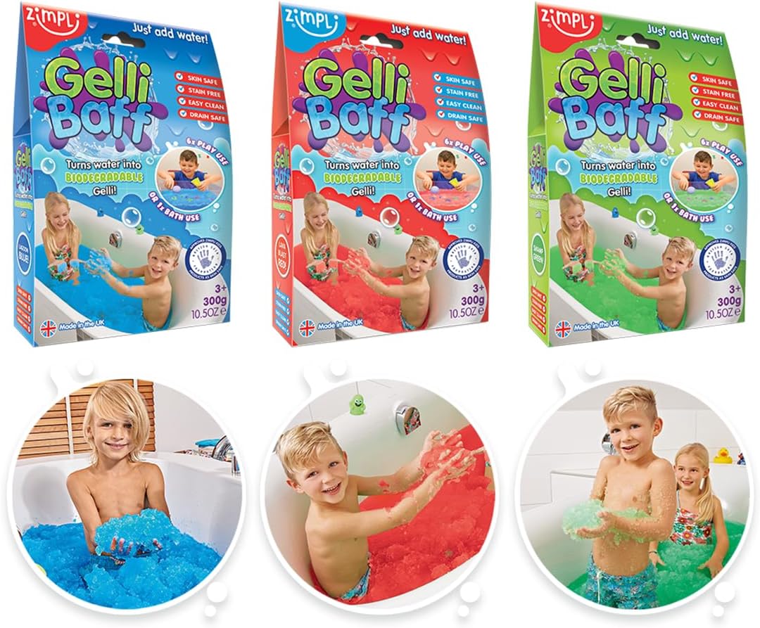 3 x Gelli Baff Bundle from Zimpli Kids, Blue, Red & Green, Turn water into colourful goo! Children’s Sensory & Bath Toy