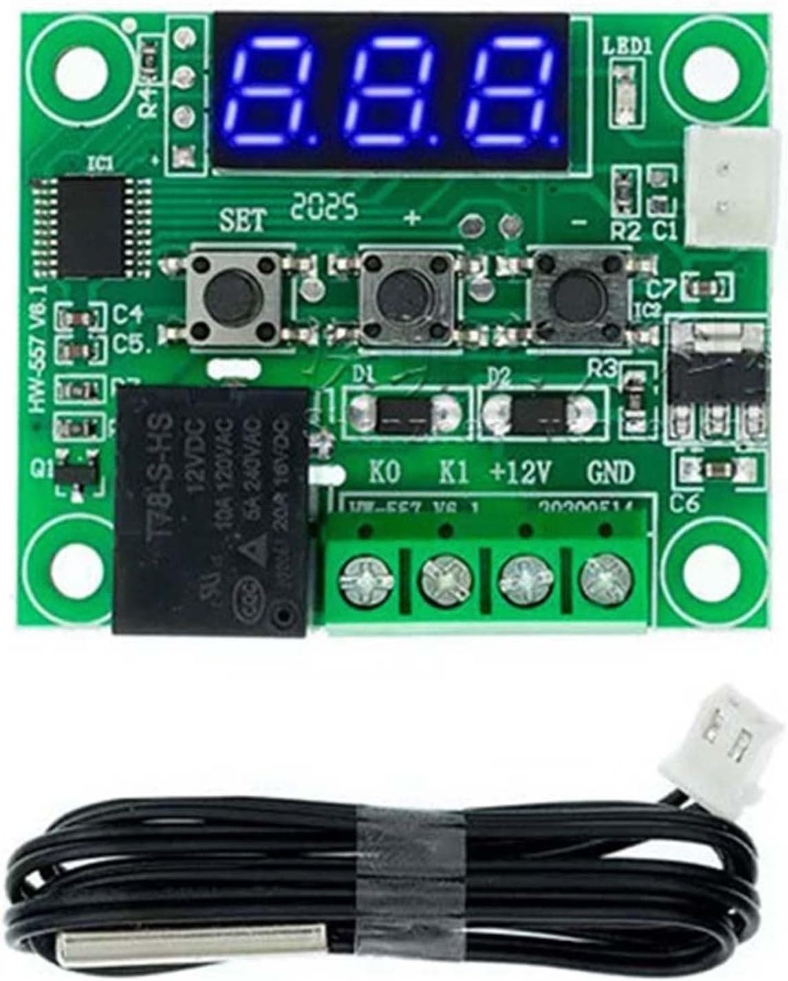 Temperature Controller 12V Digital Thermostat with Sensor and Relay for W1209, Precise Temperature Management Device with Wide Control Range (blue light)