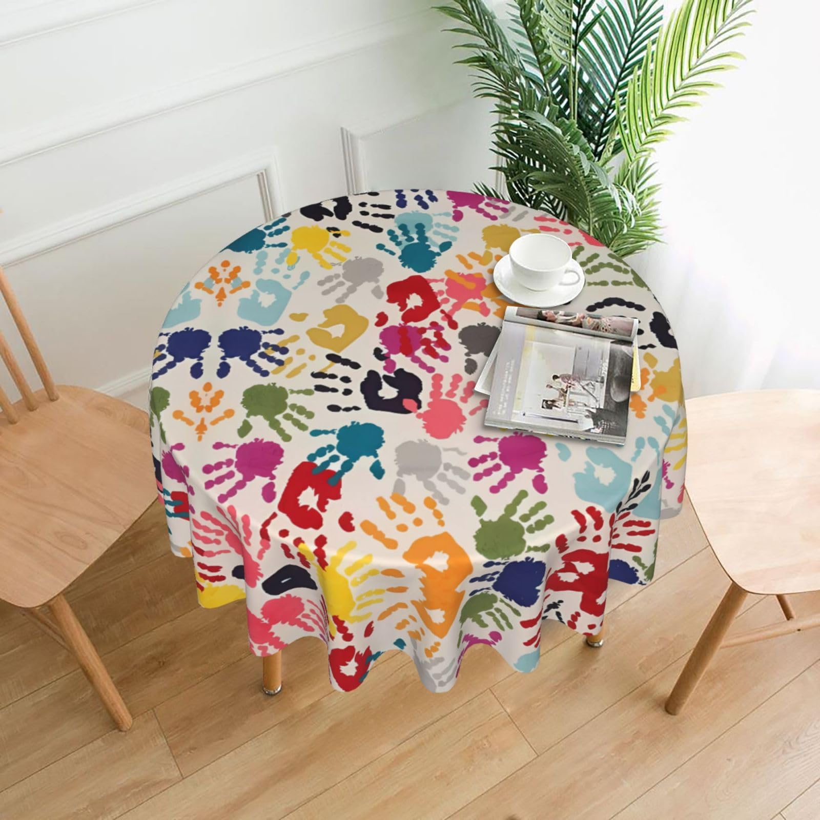 WHJSSF Hand Print Prints Round Decorative Tablecloth 60in - Elevate Your Dining Experience with a Stylish & Protective Table Throw