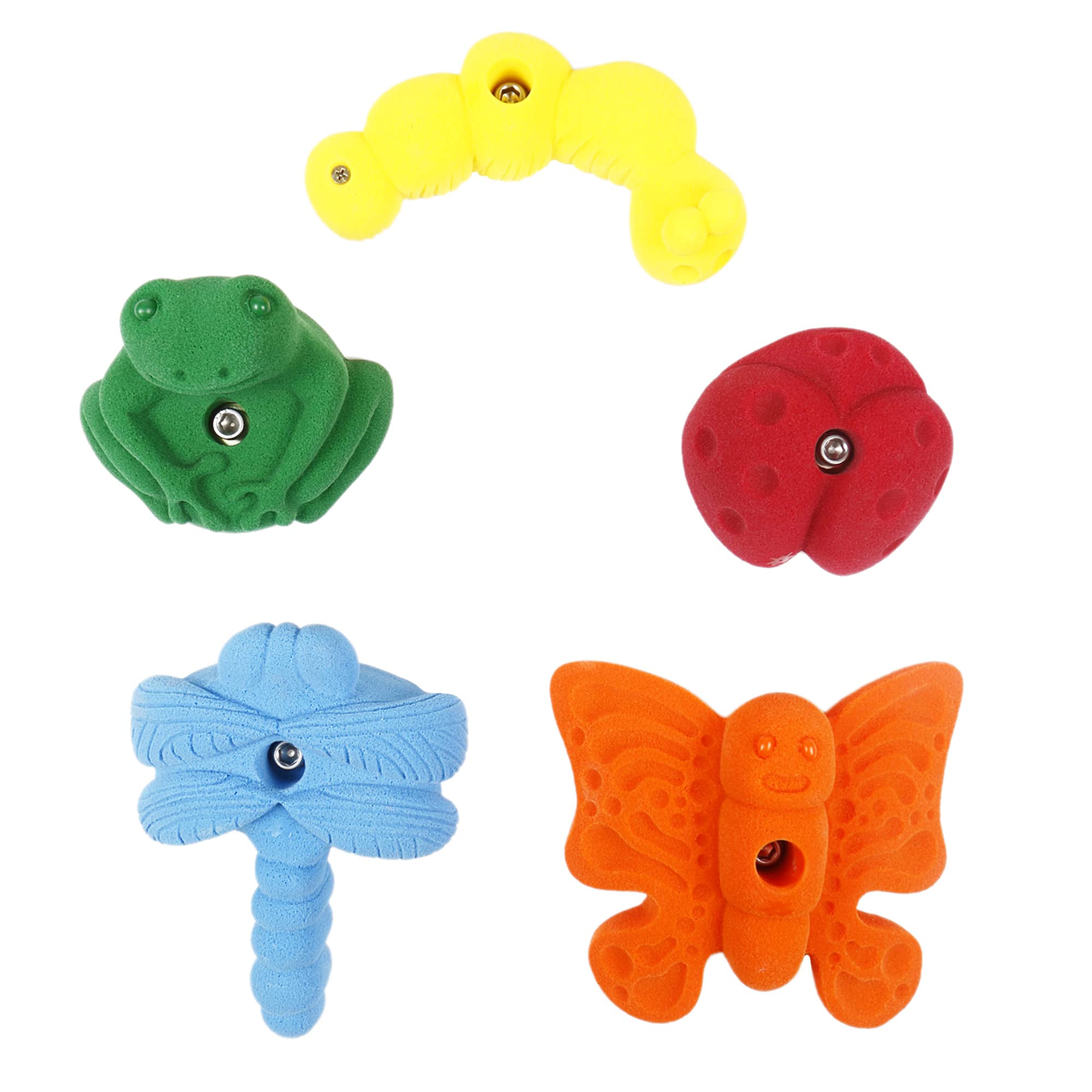 Atomik Rock Climbing Holds Set of 5 Bolt-On Garden Creatures in Assorted Bright Tones