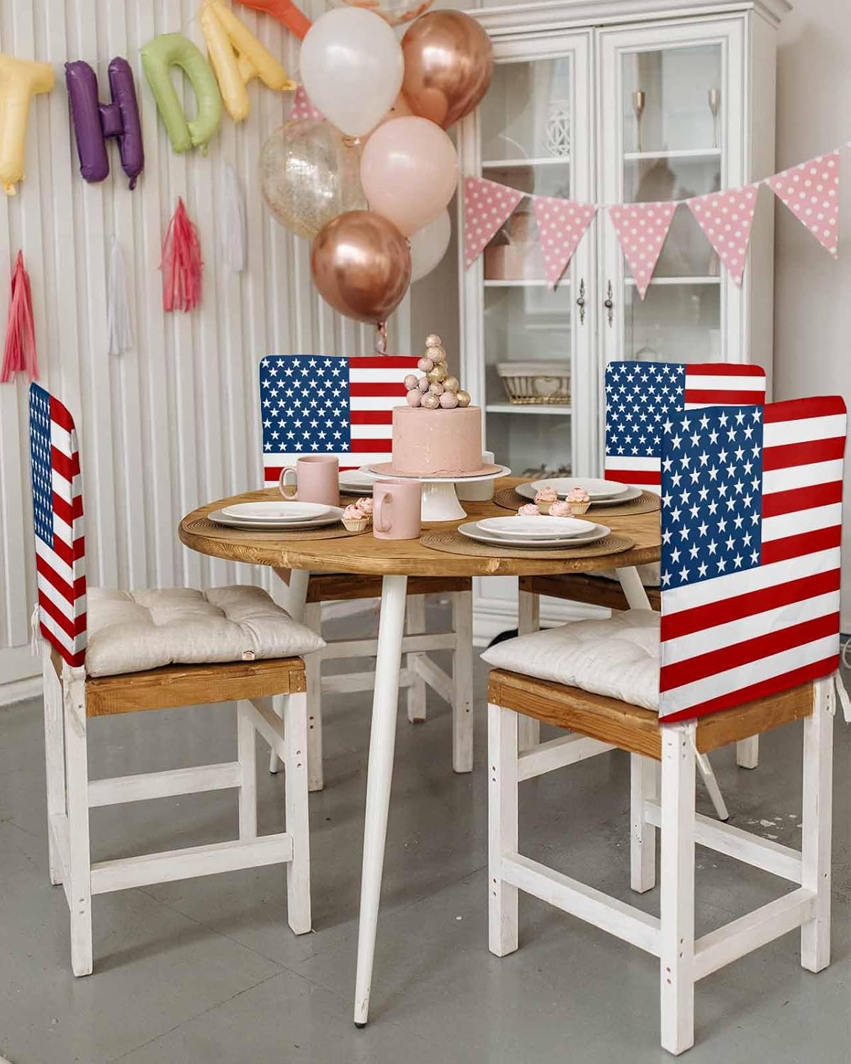 LooPoP 4th of July Chair Covers Set of 4 American Flag Chair Slipcover Protector Stretch Chair Covers USA Stars Stripe Independence Day Chair Back Covers for Dining Chairs Kitchen Holiday Party Decor
