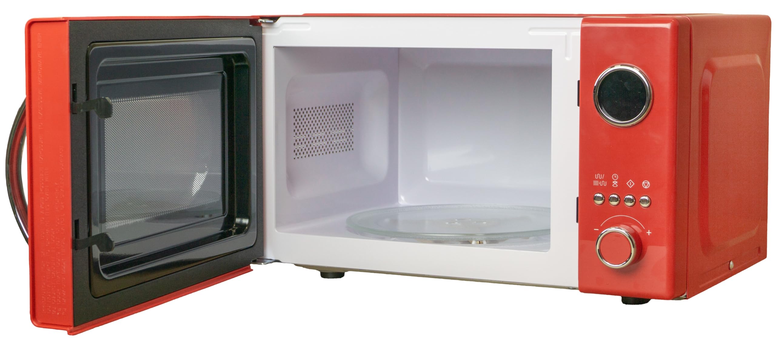 Kalorik Retro Mikrowelle, Rot, Vintage-Design, mit Grillfunktion, Digitale Steuerung, MW2600DGR 1150W, 12 automatischen Kochprogrammen, Digitales LED-Display, Timer, Ø25,5cm, 49,1×38,4×28,5cm