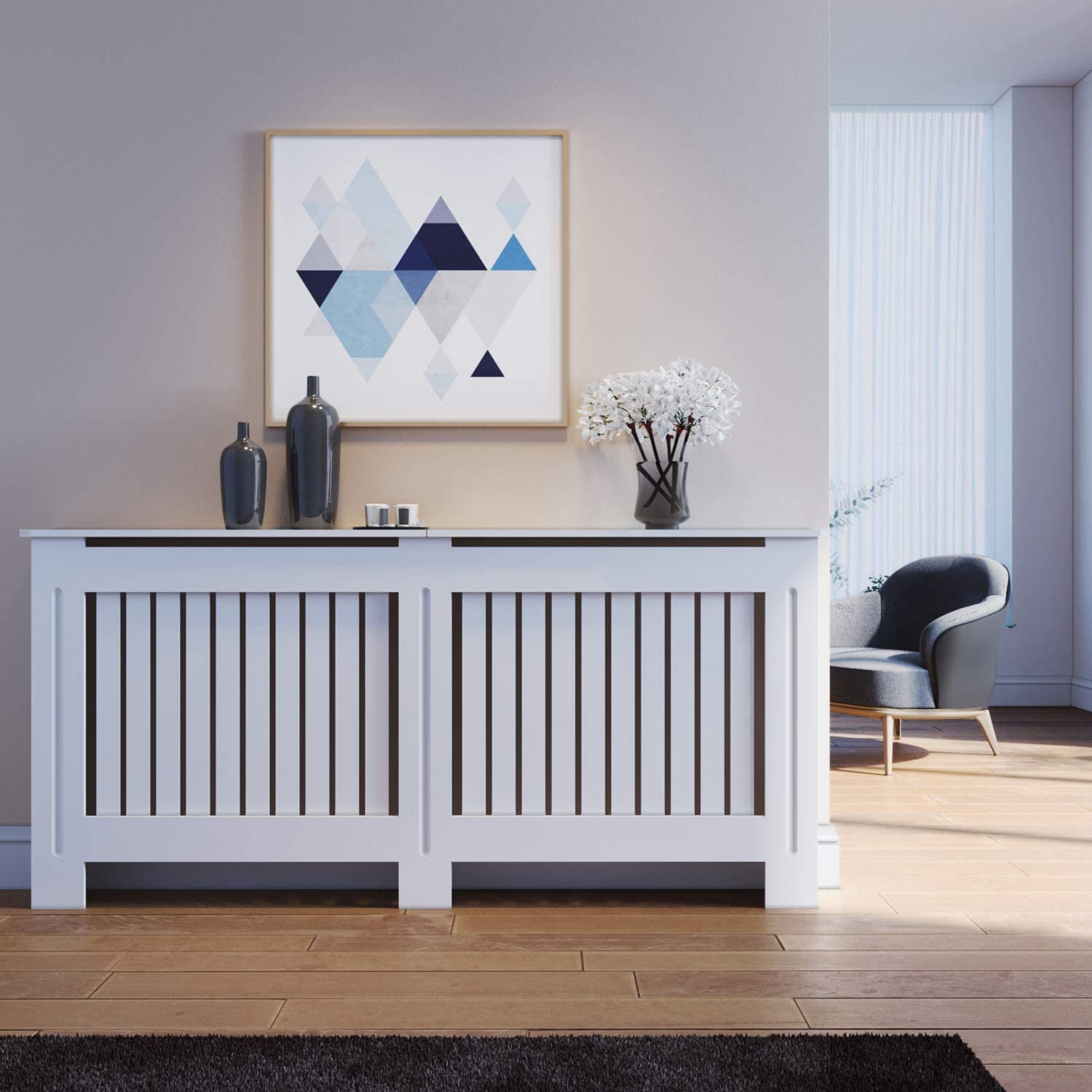 ELEGANT Radiator Covers Medium Modern Vertical Slat White Painted Cabinet Radiator Shelve for Living Room/Bedroom/Kitchen, Extra Large — image 1