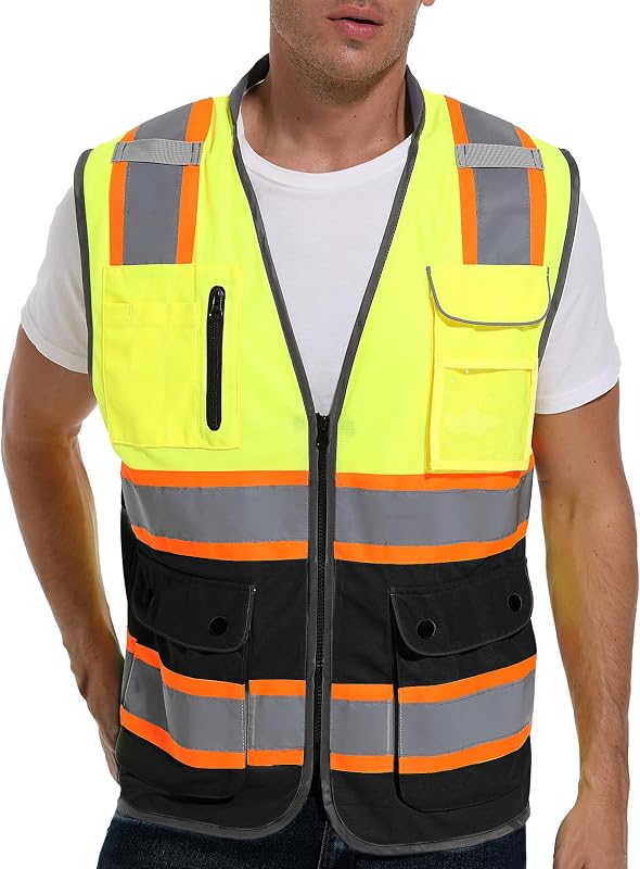 ArcRidge Chaleco reflectante de seguridad para hombres y mujeres - Chaleco de construcción de alta visibilidad - Tiras reflectantes de doble tono