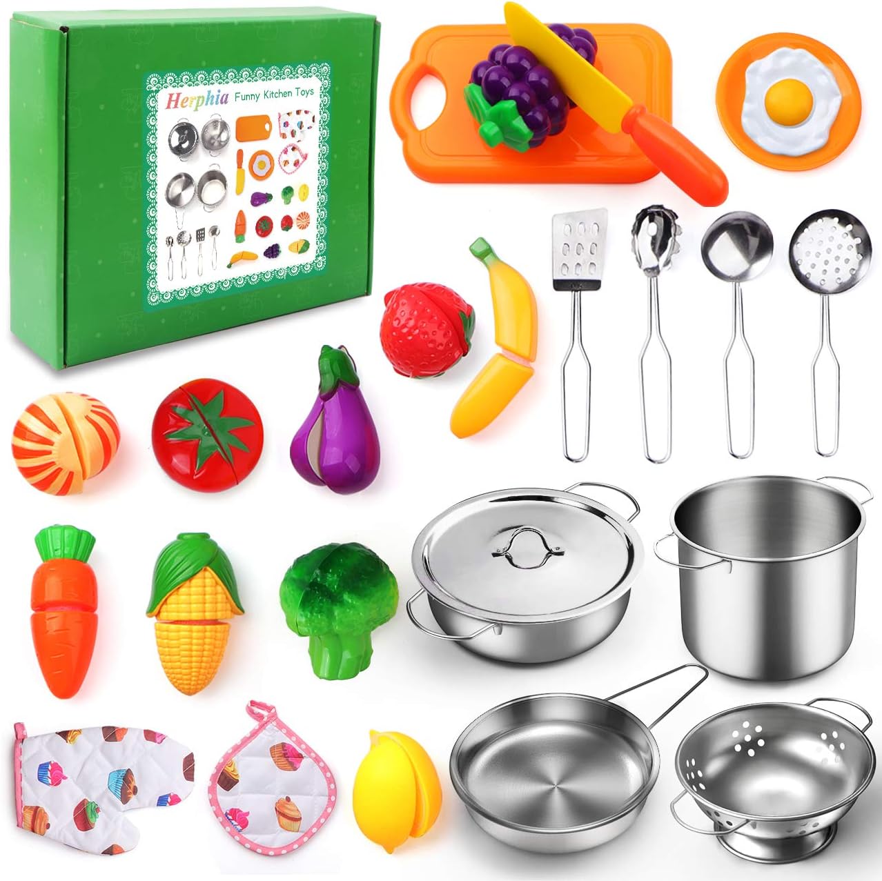 Herphia Kids Kitchen Pretend Play Accessories Toys Set