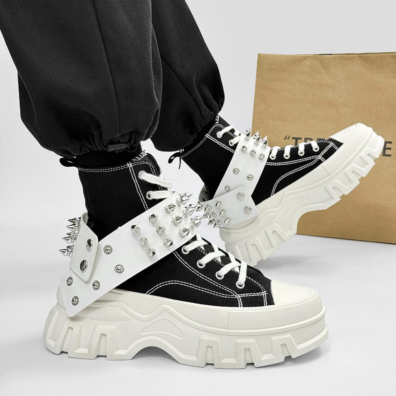 Men's Punk Ankle Boots Casual Breathable Canvas Lace-Up Combat Motorcycle Boots for Daily Wear