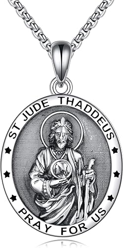 POTOPYY Collar de plata de ley S925 con colgante de San MiguelSan CristóbalSan BenitoVirgen MaríaSan JoséSan PatricioSan FranciscoSan Judas Collar