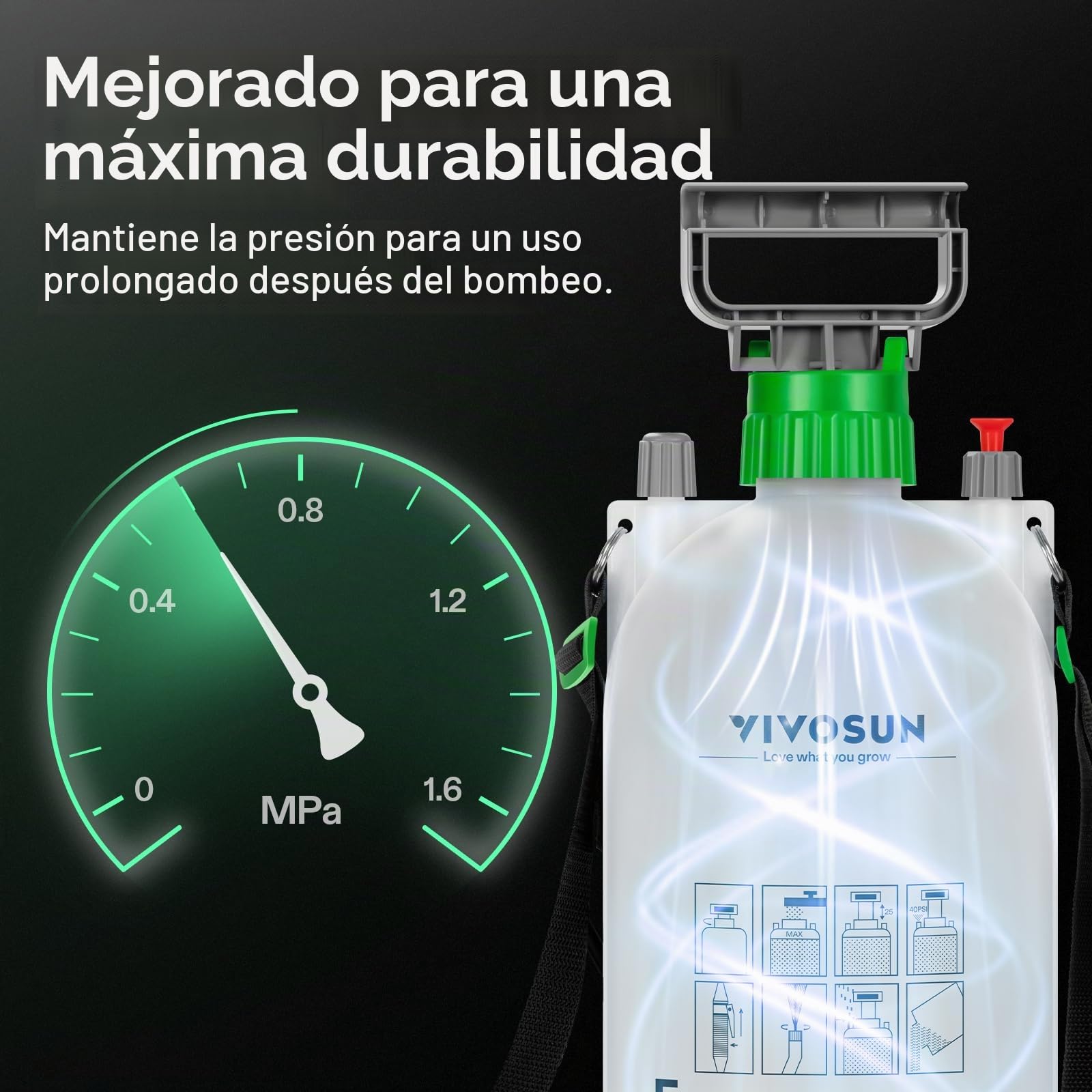 VIVOSUN Pulverizador a Presión Manual De 5 litros con Válvula De Seguridad, 3 Boquillas Y Manguera De 127 cm para Cuidado Profesional De Jardín, Césped, Plantas Y Control De Malezas