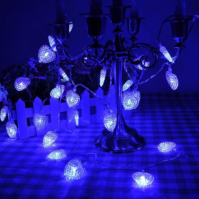 Solar String Lights,DINOWIN 20ft 30LED Heart Light Garden Patio String Lights,Waterproof Indoor/Outdoor String Light 8 Modes Mood Lighting Decorative for Wedding Party Home Xmas Tree (Blue)